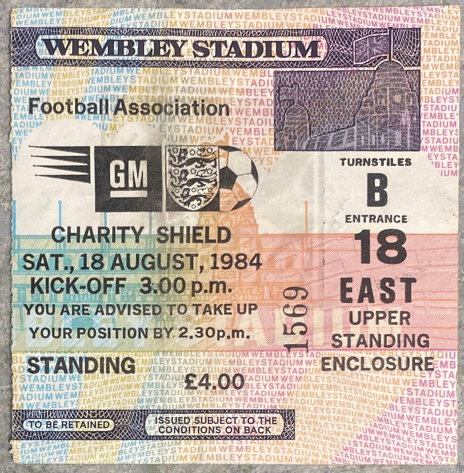 1984 ORIGINAL CHARITY SHIELD TICKET LIVERPOOL V EVERTON