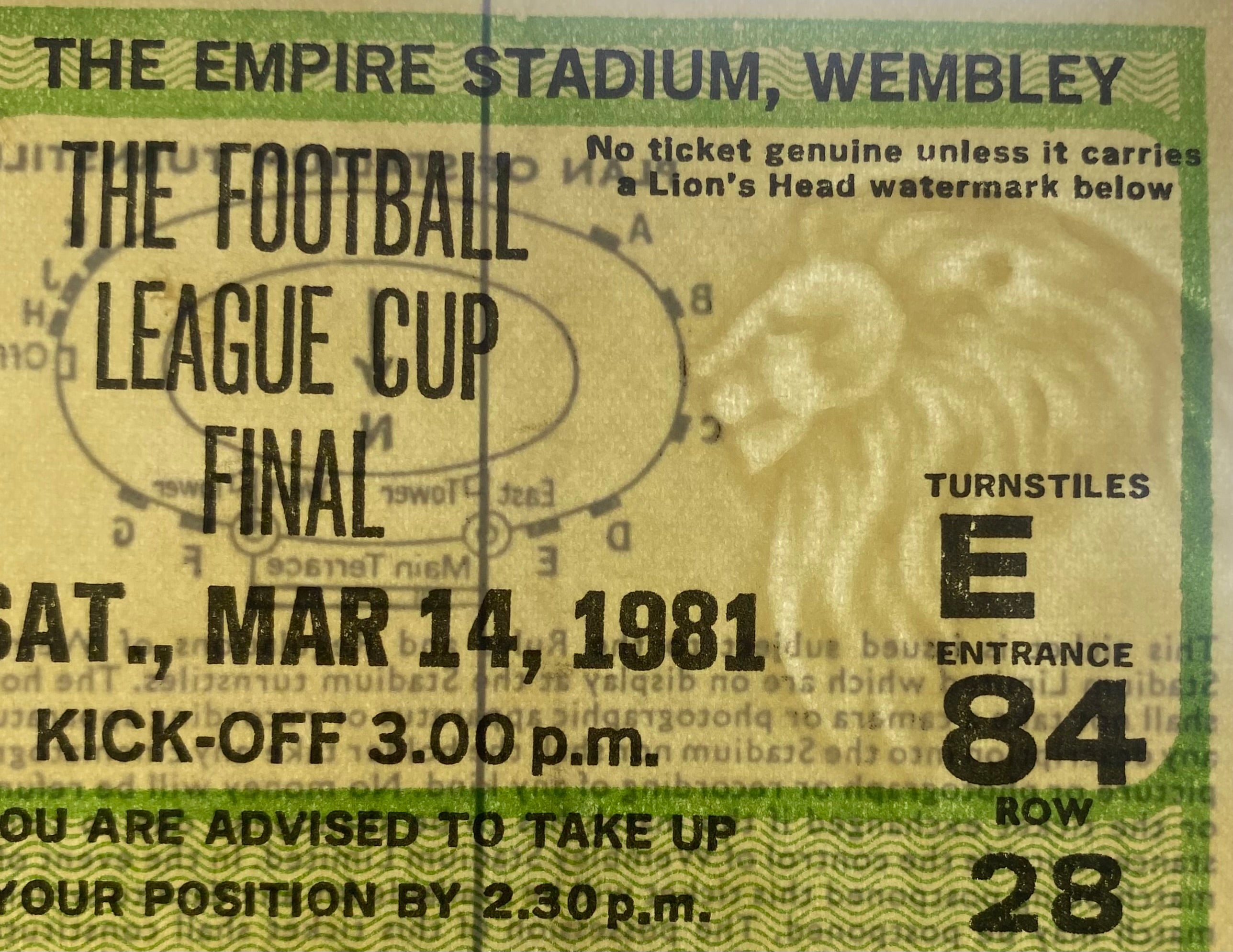 1981 ORIGINAL LEAGUE CUP FINAL TICKET LIVERPOOL V WEST HAM UNITED