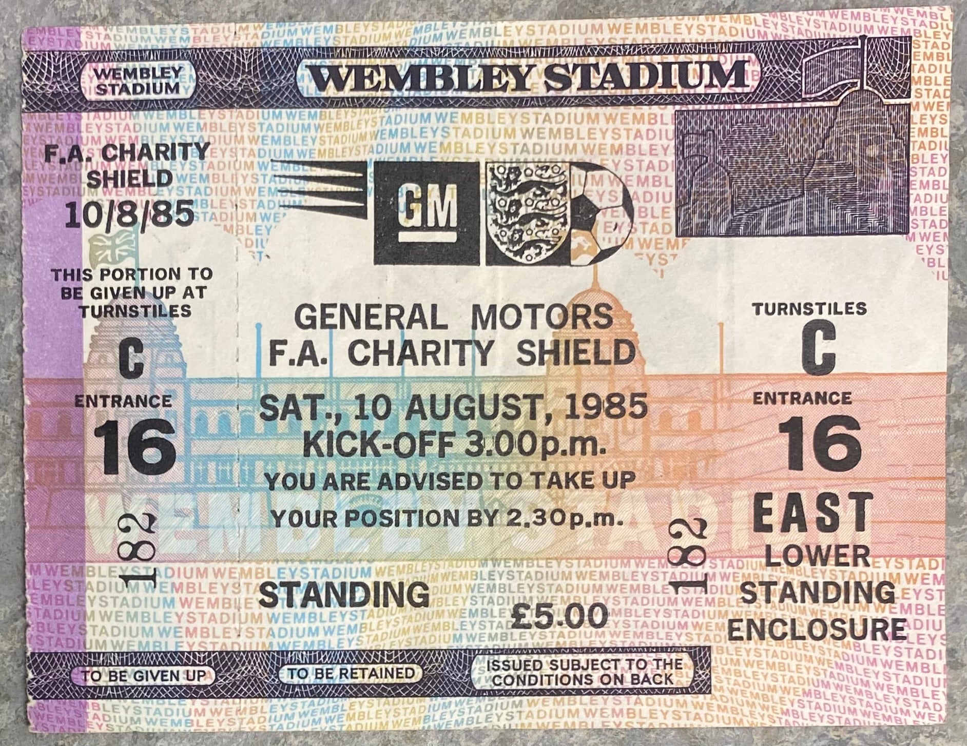 1985 ORIGINAL CHARITY SHIELD UNUSED TICKET MANCHESTER UNITED V EVERTON