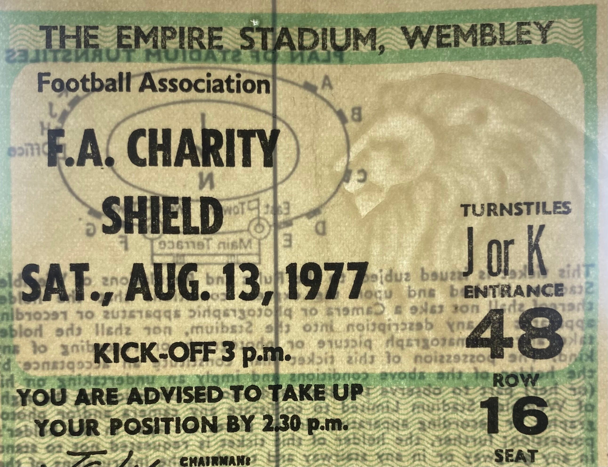 1977 ORIGINAL CHARITY SHIELD TICKET LIVERPOOL V MANCHESTER UNITED