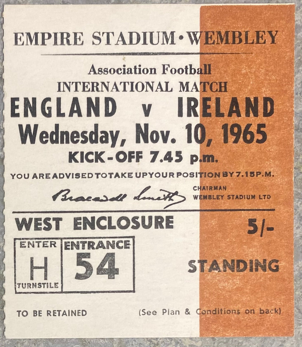 1965 ORIGINAL INTERNATIONAL TICKET ENGLAND V IRELAND