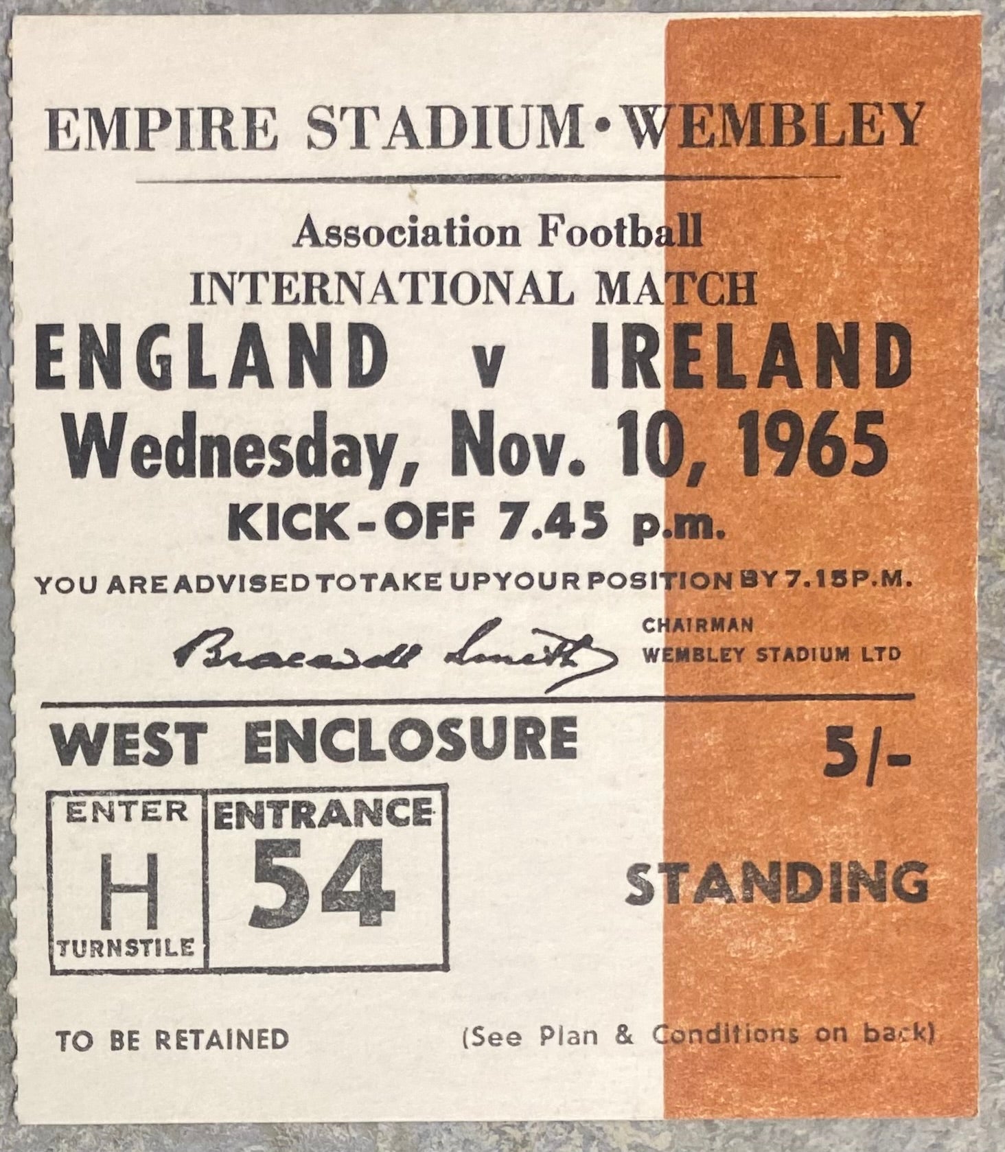 1965 ORIGINAL INTERNATIONAL TICKET ENGLAND V IRELAND