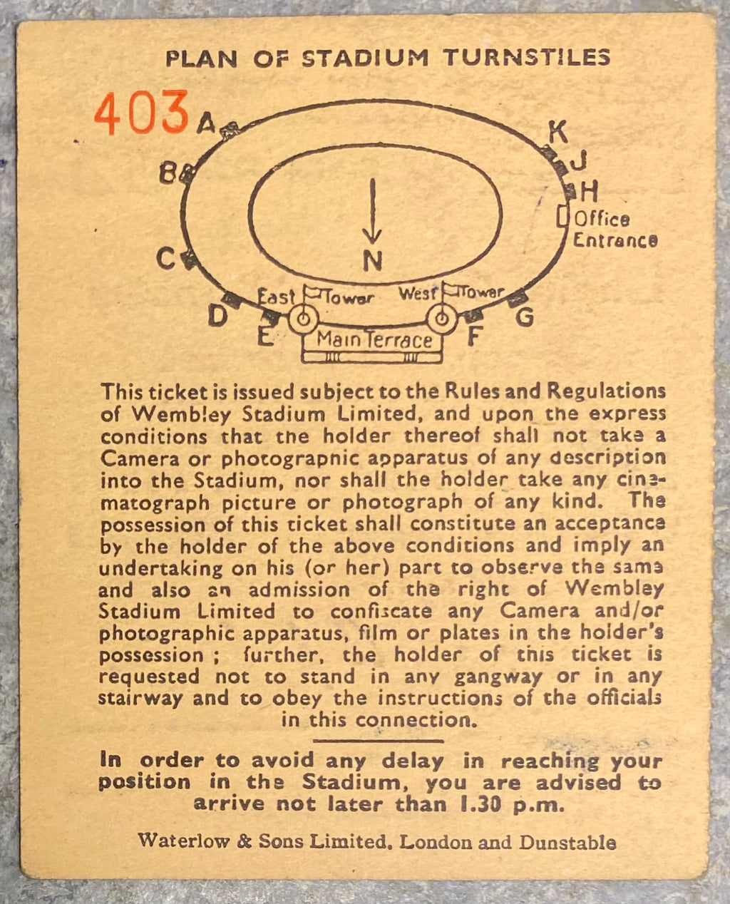 1955 ORIGINAL INTERNATIONAL TICKET ENGLAND V SPAIN