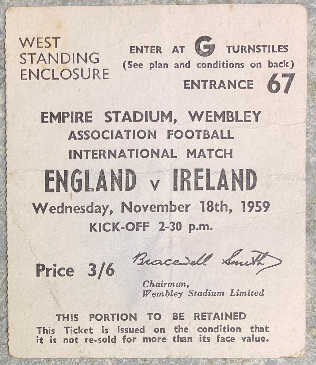 1959 ORIGINAL INTERNATIONAL TICKET ENGLAND V IRELAND