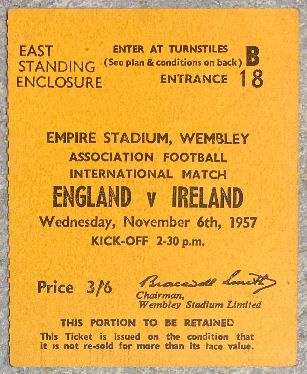 1957 ORIGINAL INTERNATIONAL TICKET ENGLAND V IRELAND