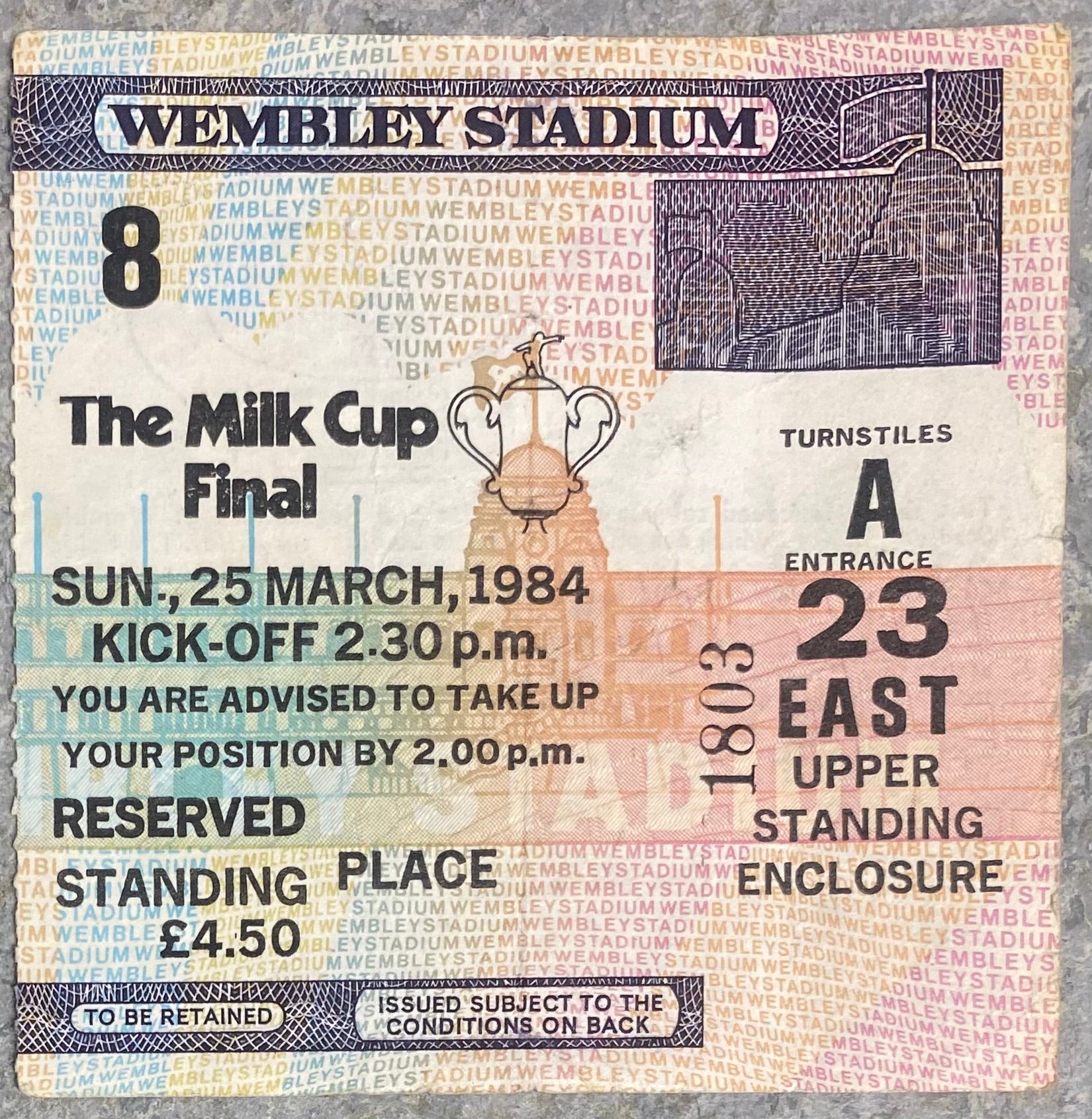 1984 ORIGINAL MILK CUP FINAL TICKET LIVERPOOL V EVERTON