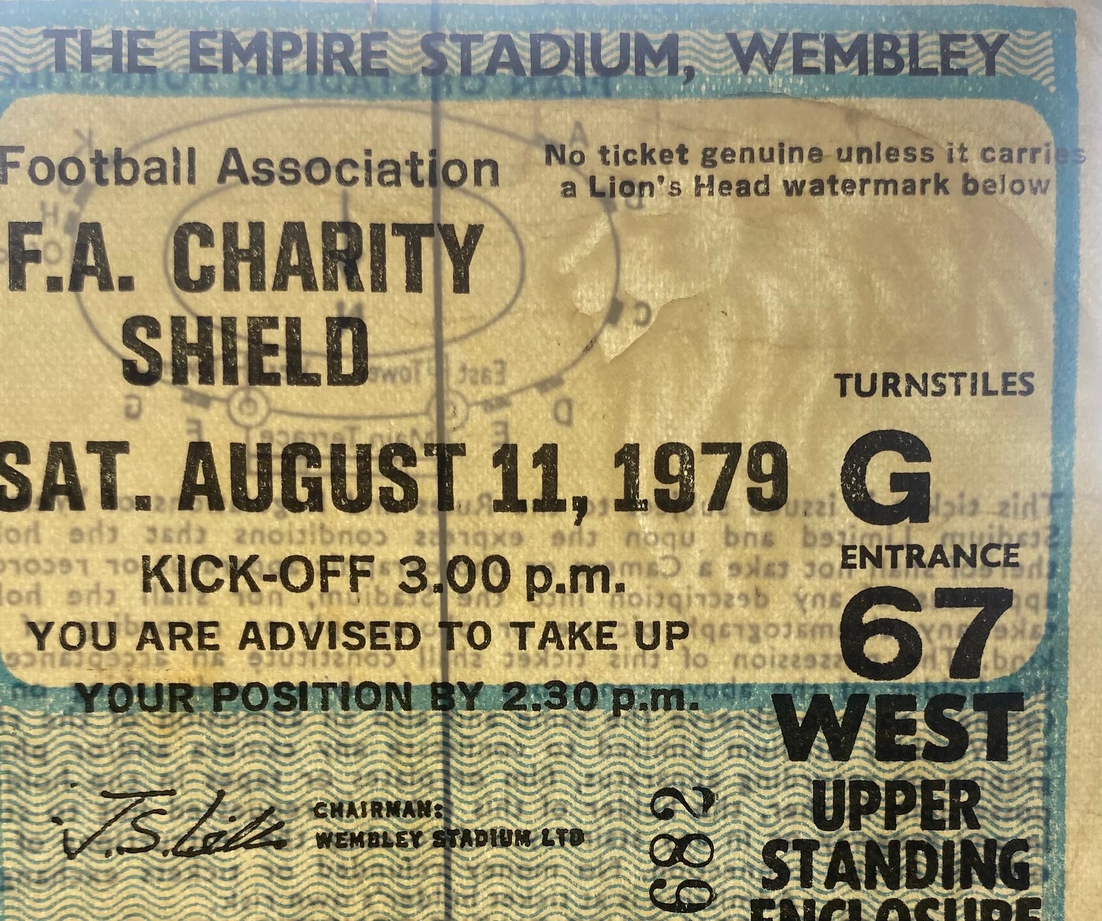 1979 ORIGINAL CHARITY SHIELD TICKET LIVERPOOL V ARSENAL