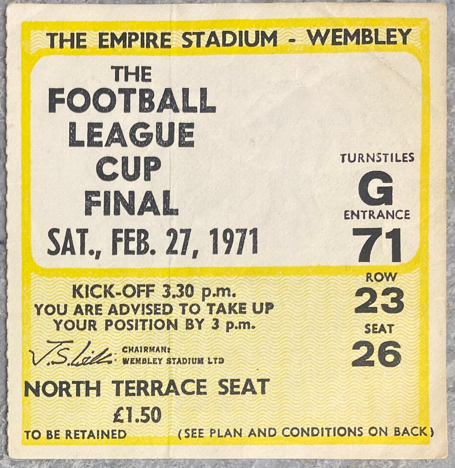 1971 ORIGINAL LEAGUE CUP FINAL TICKET ASTON VILLA V TOTTENHAM HOTSPUR