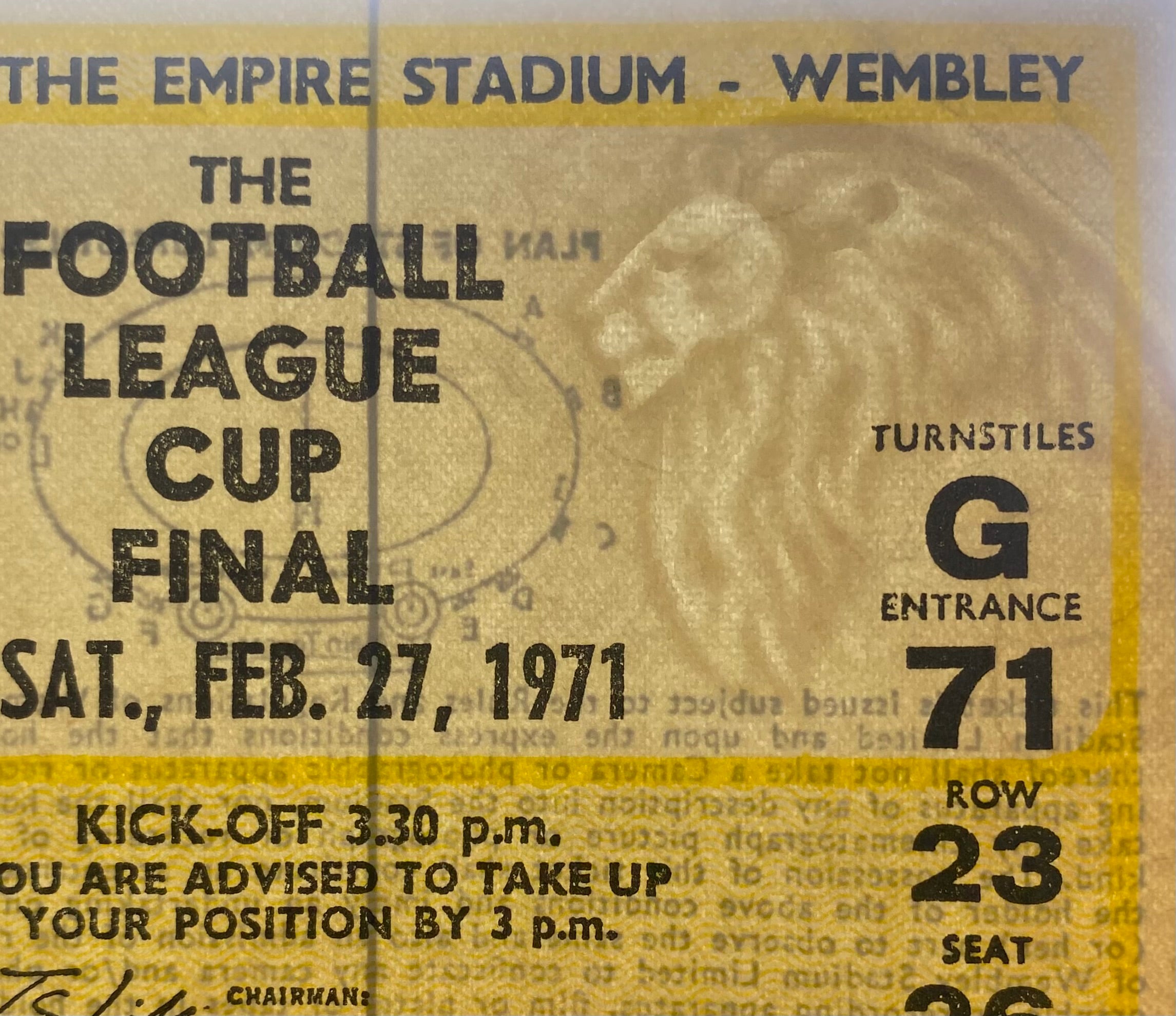 1971 ORIGINAL LEAGUE CUP FINAL TICKET ASTON VILLA V TOTTENHAM HOTSPUR