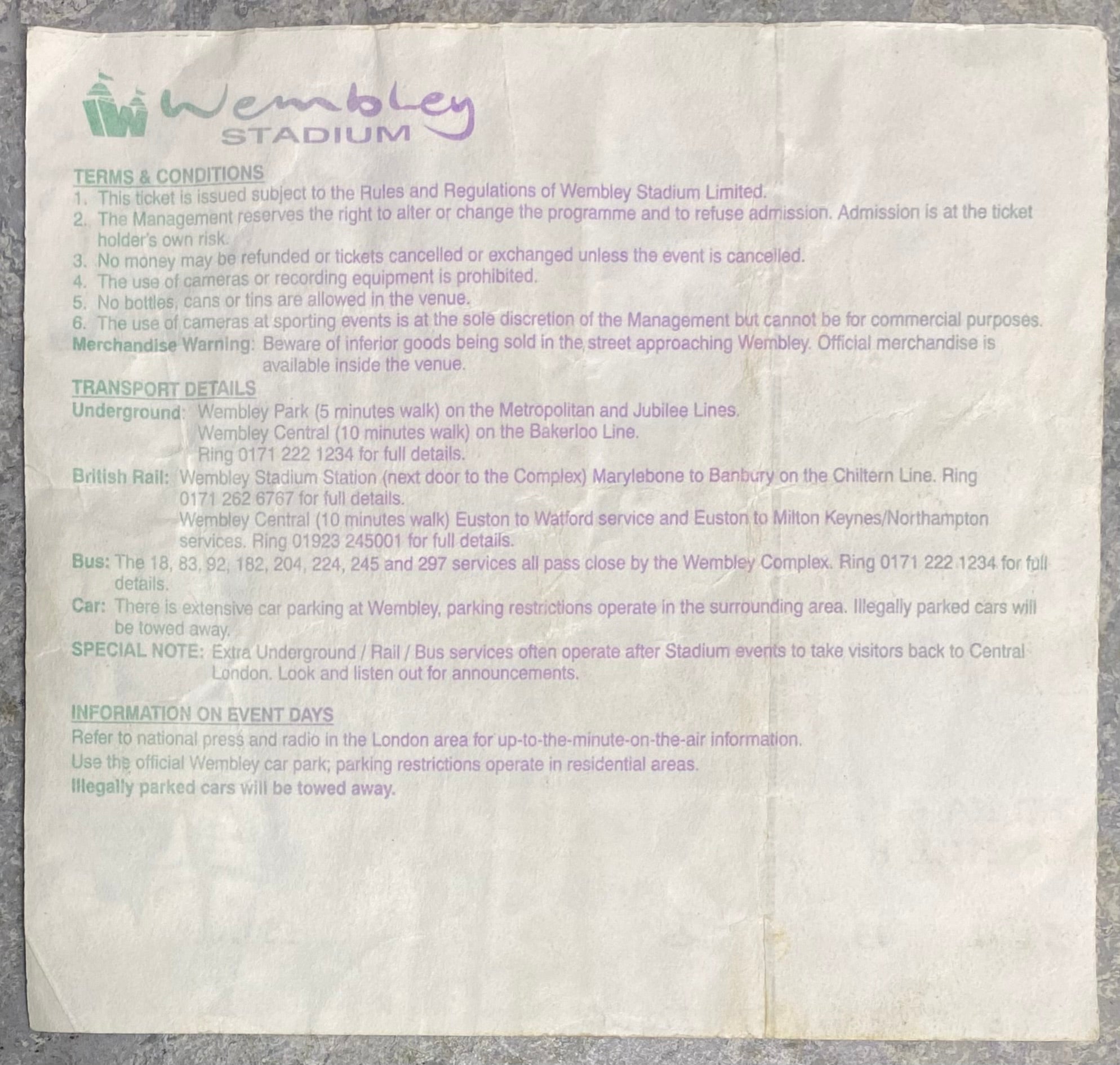 1997 ORIGINAL CHARITY SHIELD TICKET CHELSEA V MANCHESTER UNITED