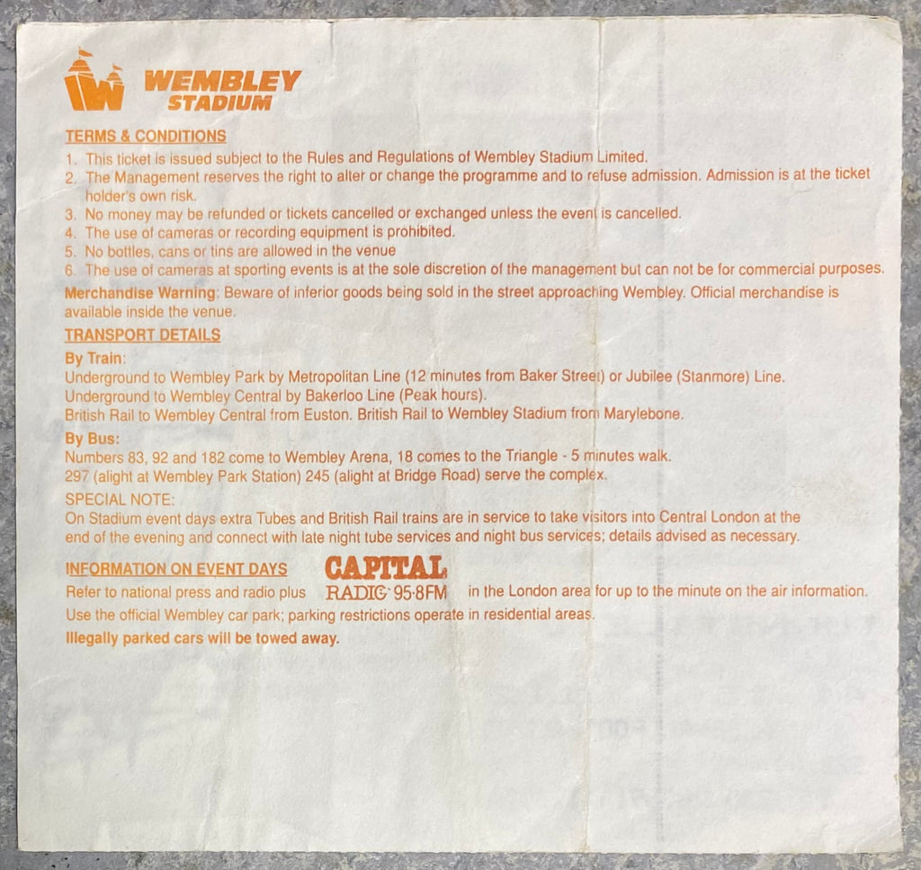 1991 ORIGINAL CHARITY SHIELD TICKET ARSENAL V TOTTENHAM HOTSPUR
