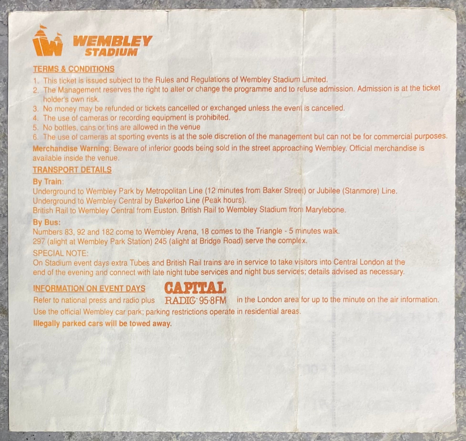 1991 ORIGINAL CHARITY SHIELD TICKET ARSENAL V TOTTENHAM HOTSPUR