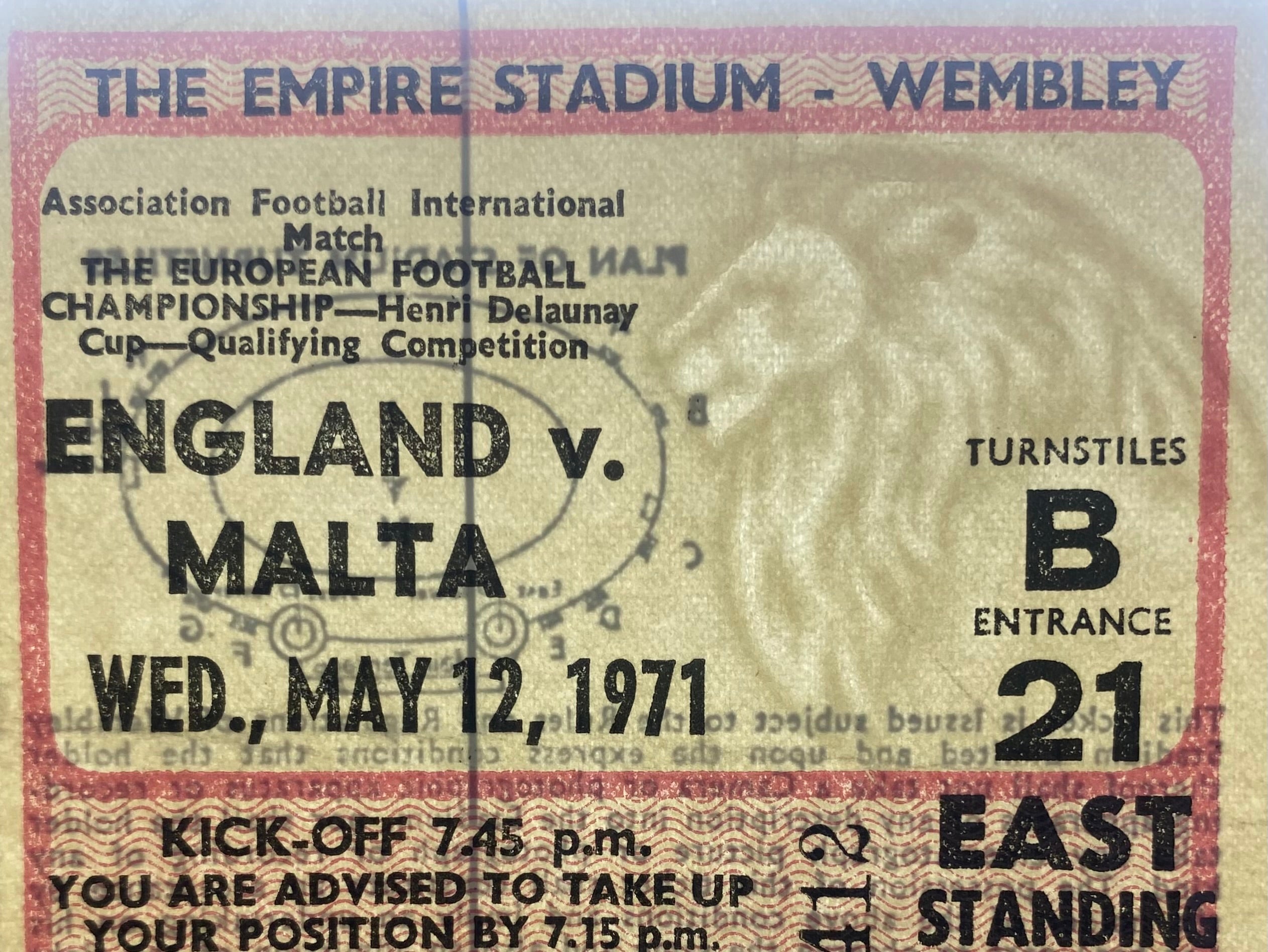 1971 ORIGINAL EUROPEAN CHAMPIONSHIPS QUALIFYING TICKET ENGLAND V MALTA