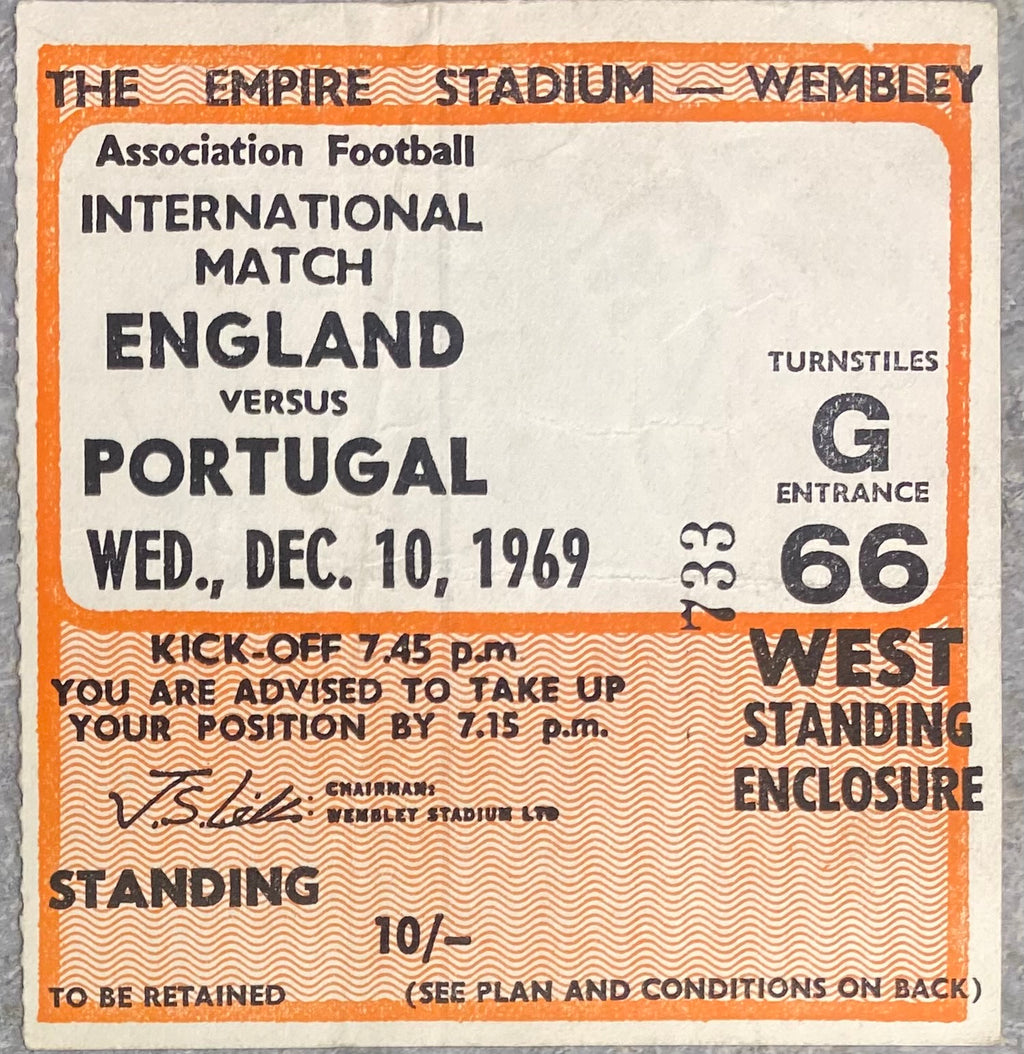 1969 ORIGINAL INTERNATIONAL TICKET ENGLAND V PORTUGAL