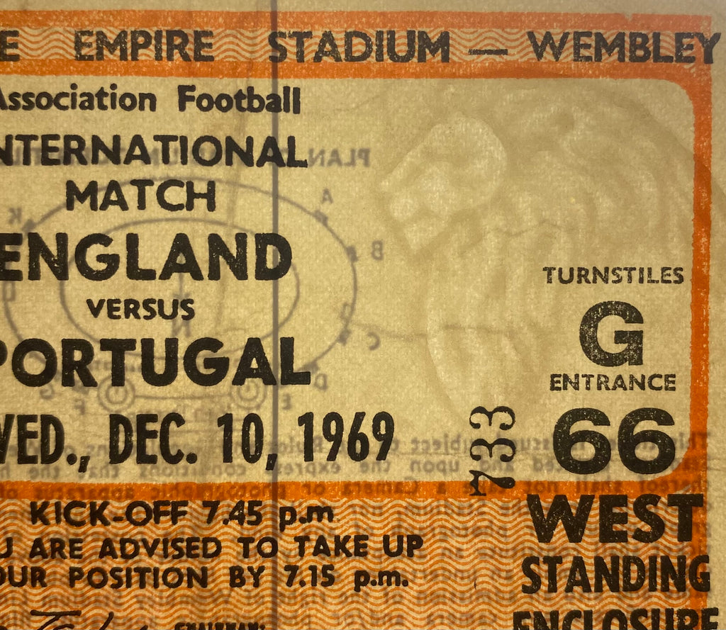 1969 ORIGINAL INTERNATIONAL TICKET ENGLAND V PORTUGAL
