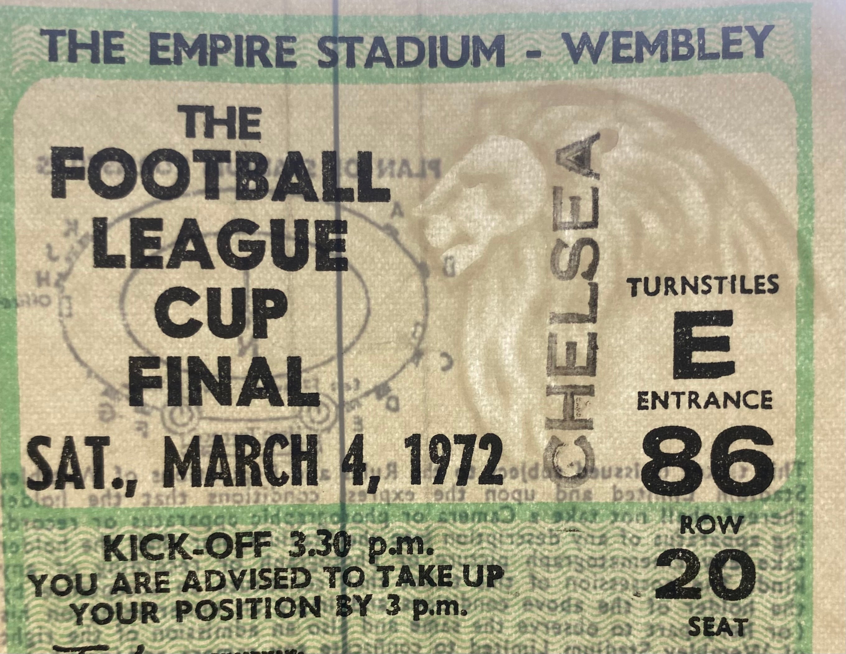 1972 ORIGINAL LEAGUE CUP FINAL TICKET CHELSEA V STOKE CITY