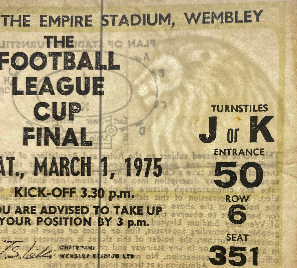 1975 ORIGINAL LEAGUE CUP FINAL TICKET ASTON VILLA V NORWICH CITY