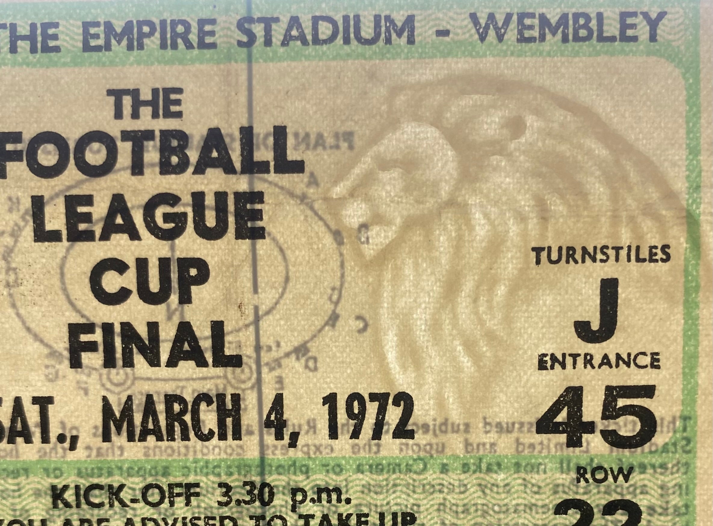 1972 ORIGINAL LEAGUE CUP FINAL TICKET CHELSEA V STOKE CITY