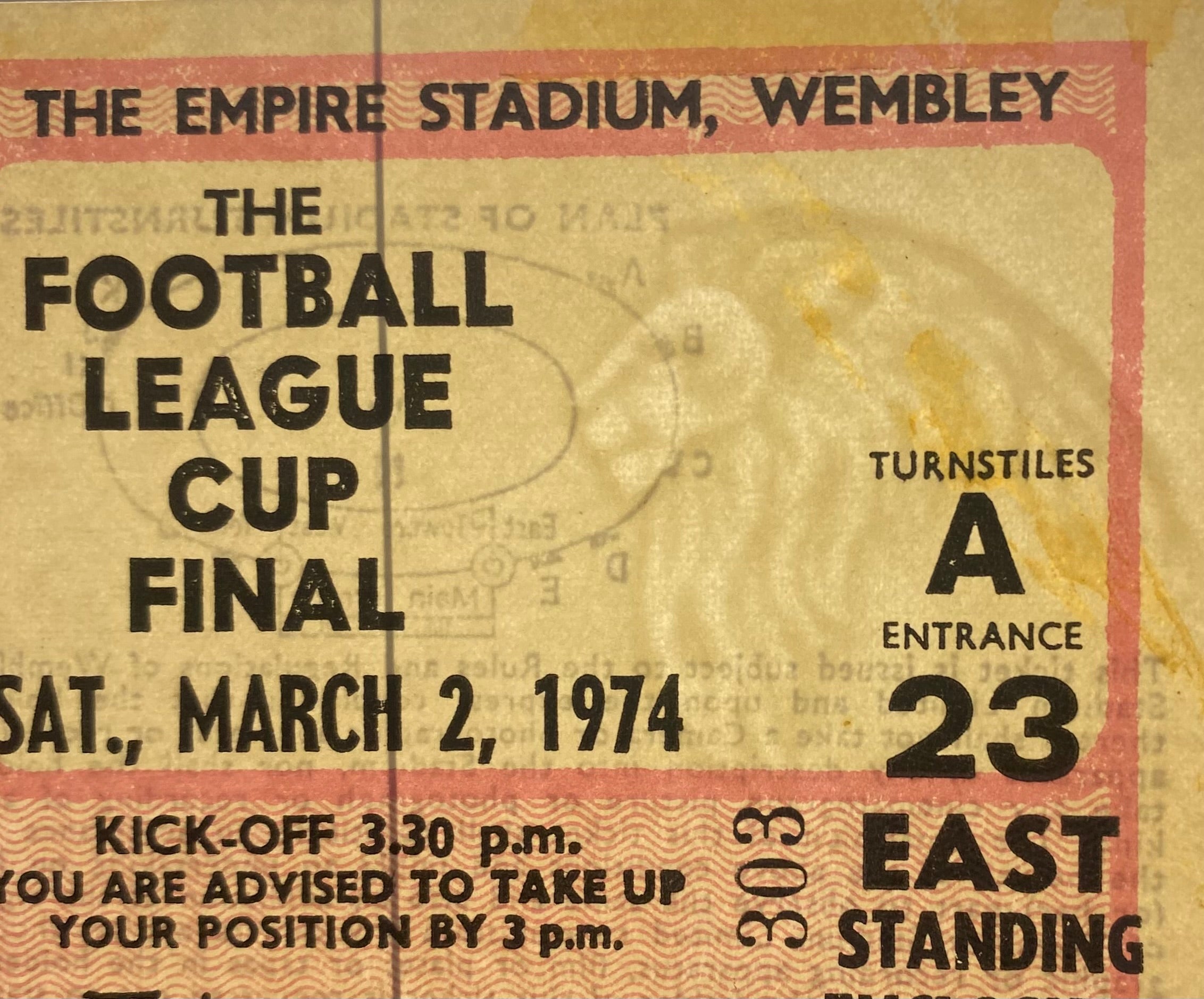 1974 ORIGINAL LEAGUE CUP FINAL TICKET MANCHESTER CITY V WOLVERHAMPTON WANDERERS