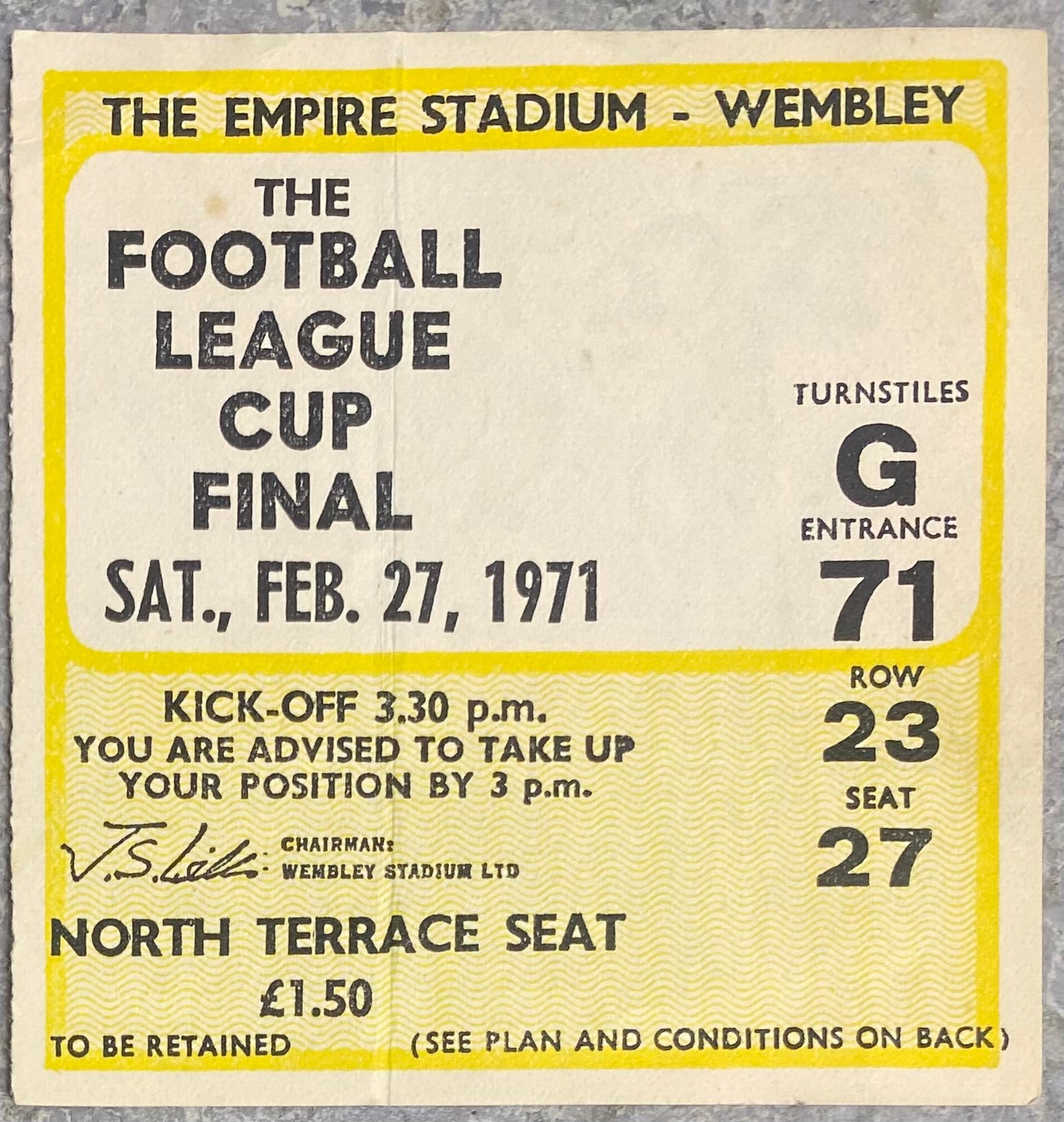 1971 ORIGINAL LEAGUE CUP FINAL TICKET ASTON VILLA V TOTTENHAM HOTSPUR