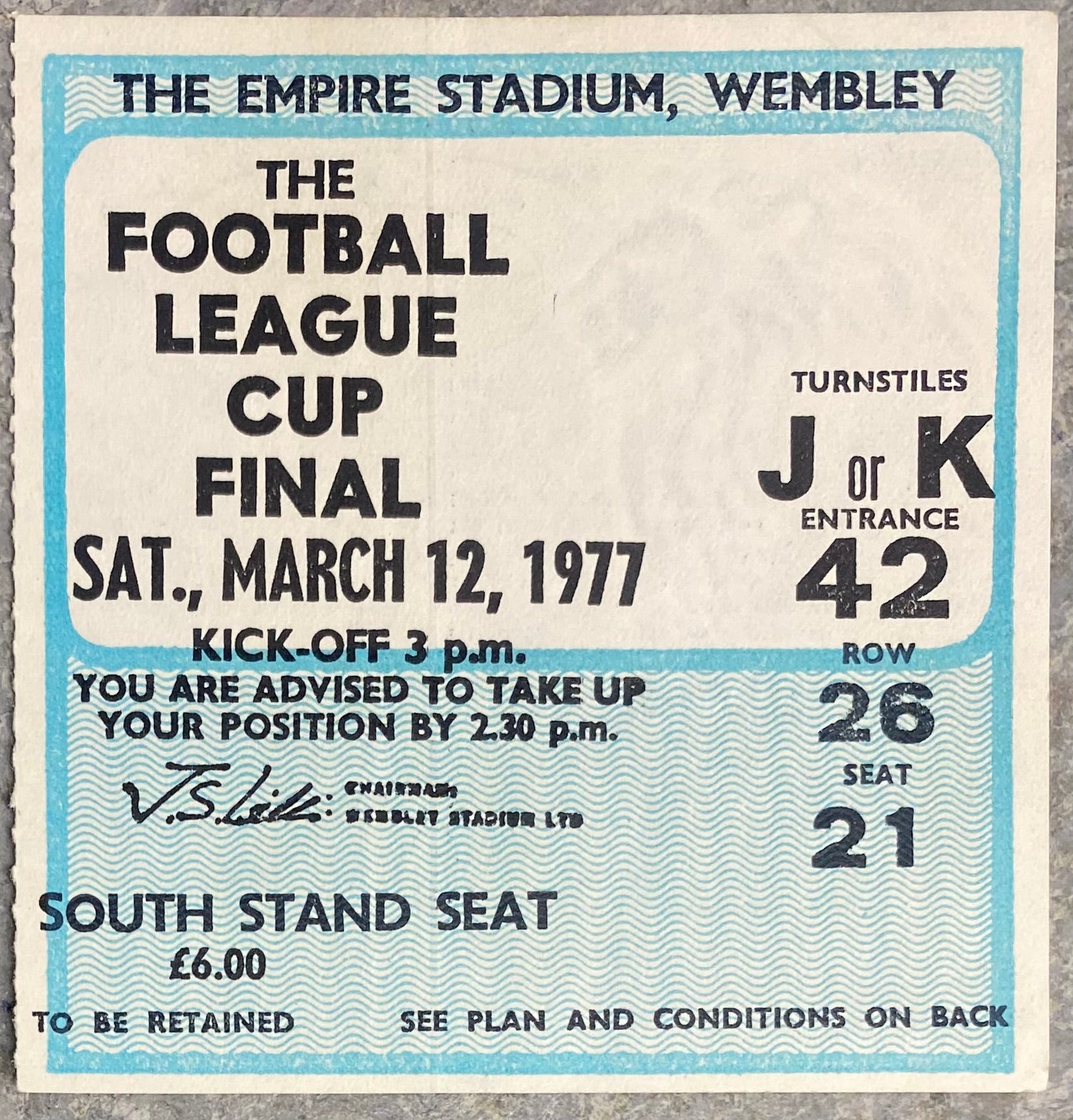 1977 ORIGINAL LEAGUE CUP FINAL TICKET ASTON VILLA V EVERTON