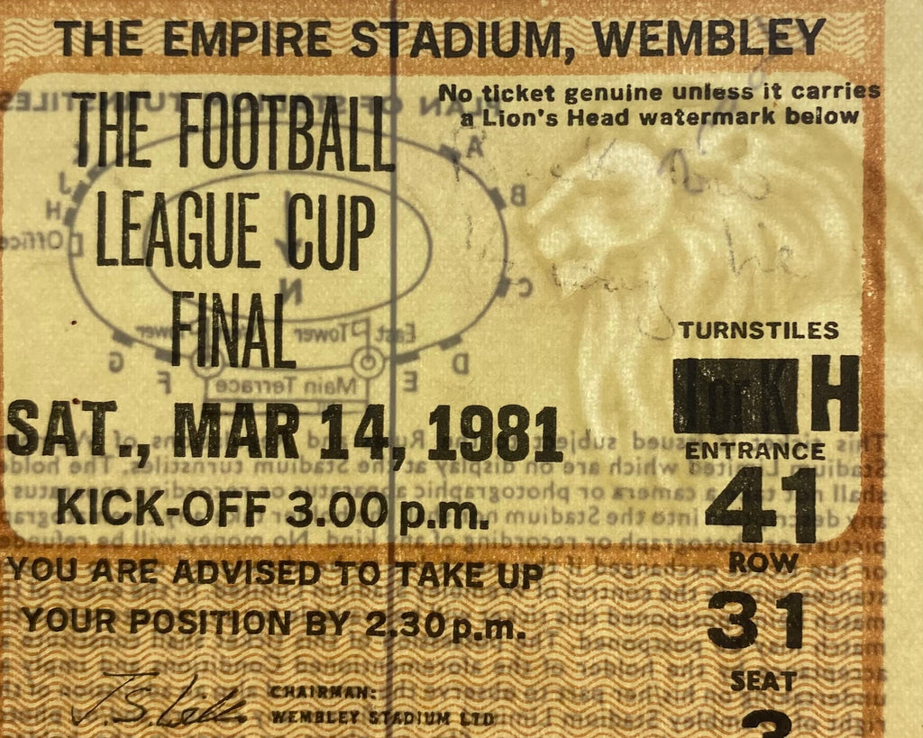 1981 ORIGINAL LEAGUE CUP FINAL TICKET LIVERPOOL V WEST HAM UNITED