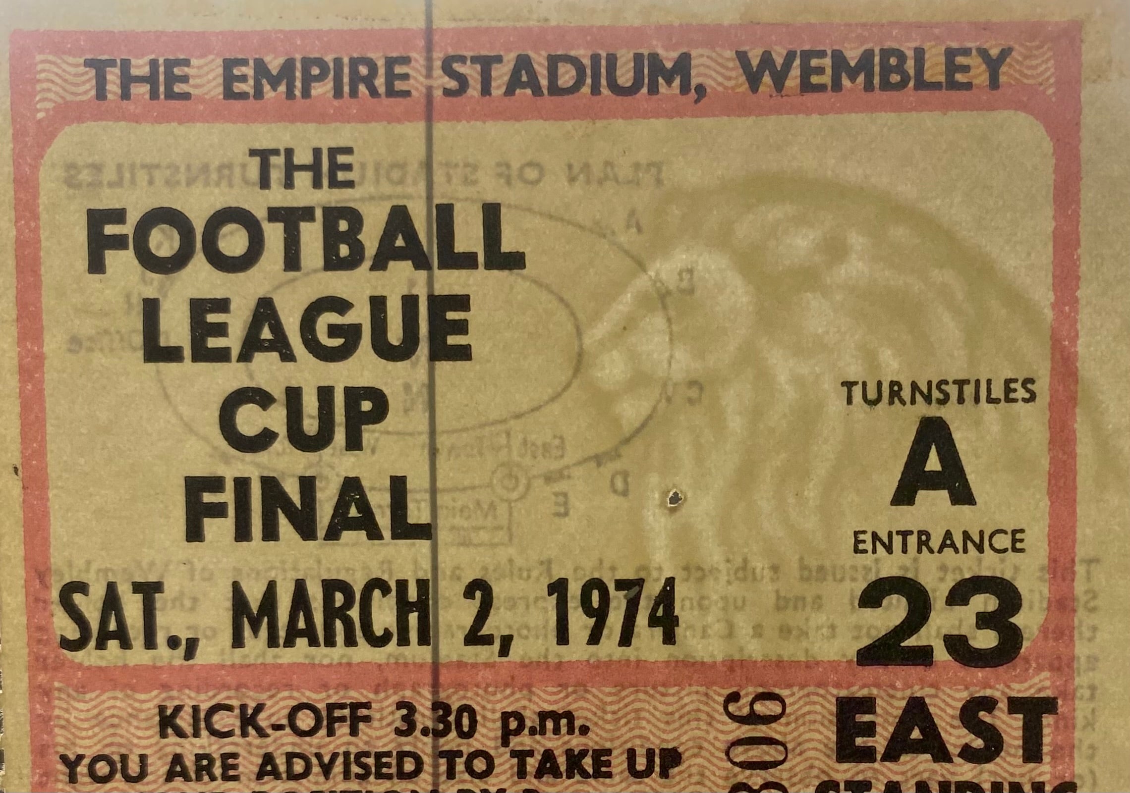 1974 ORIGINAL LEAGUE CUP FINAL TICKET MANCHESTER CITY V WOLVERHAMPTON WANDERERS