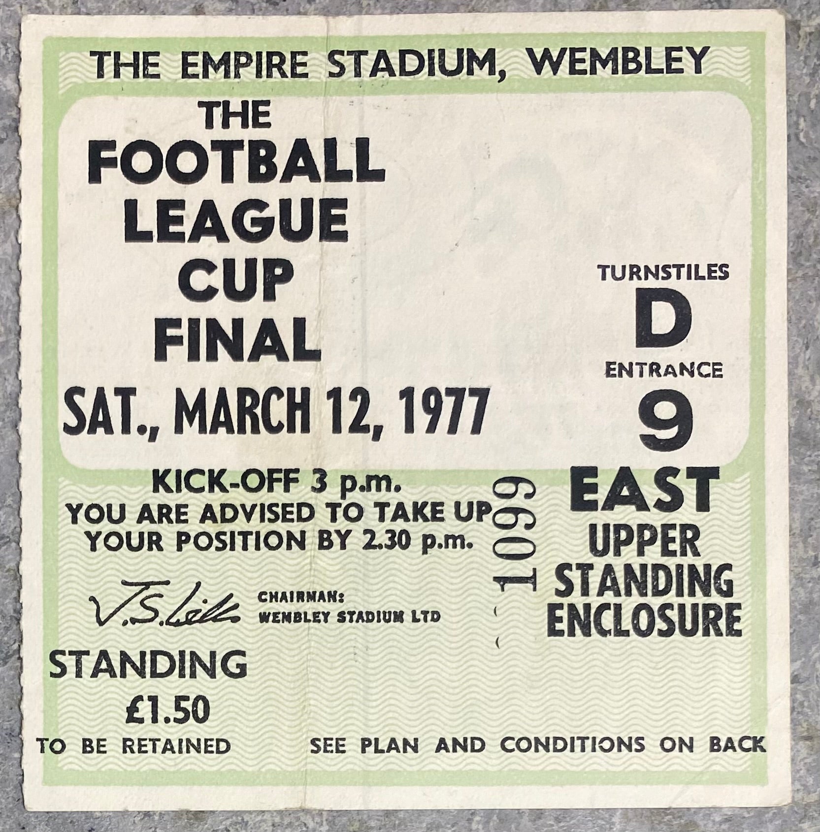 1977 ORIGINAL LEAGUE CUP FINAL TICKET ASTON VILLA V EVERTON