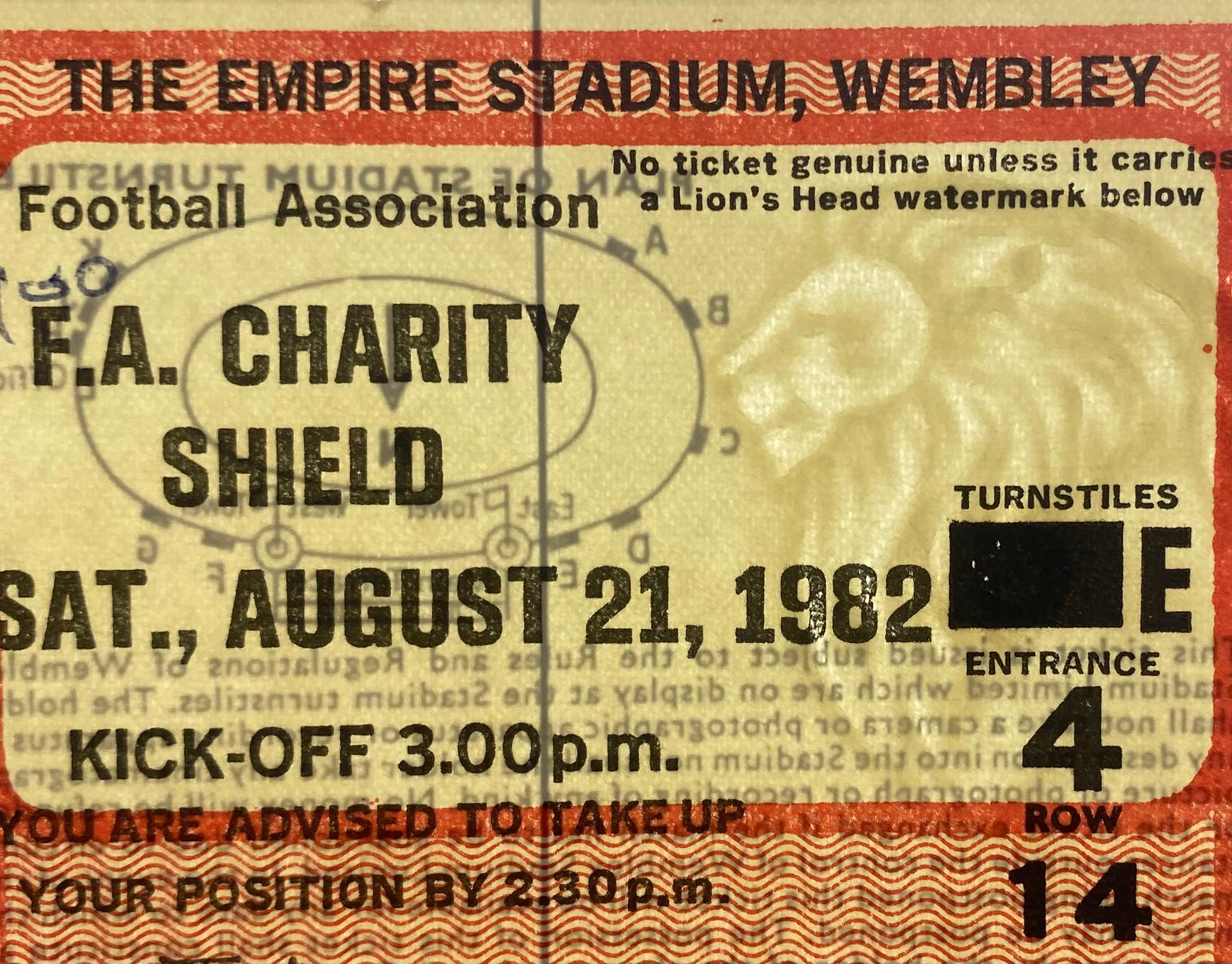 1982 ORIGINAL CHARITY SHIELD TICKET LIVERPOOL V TOTTENHAM HOTSPUR