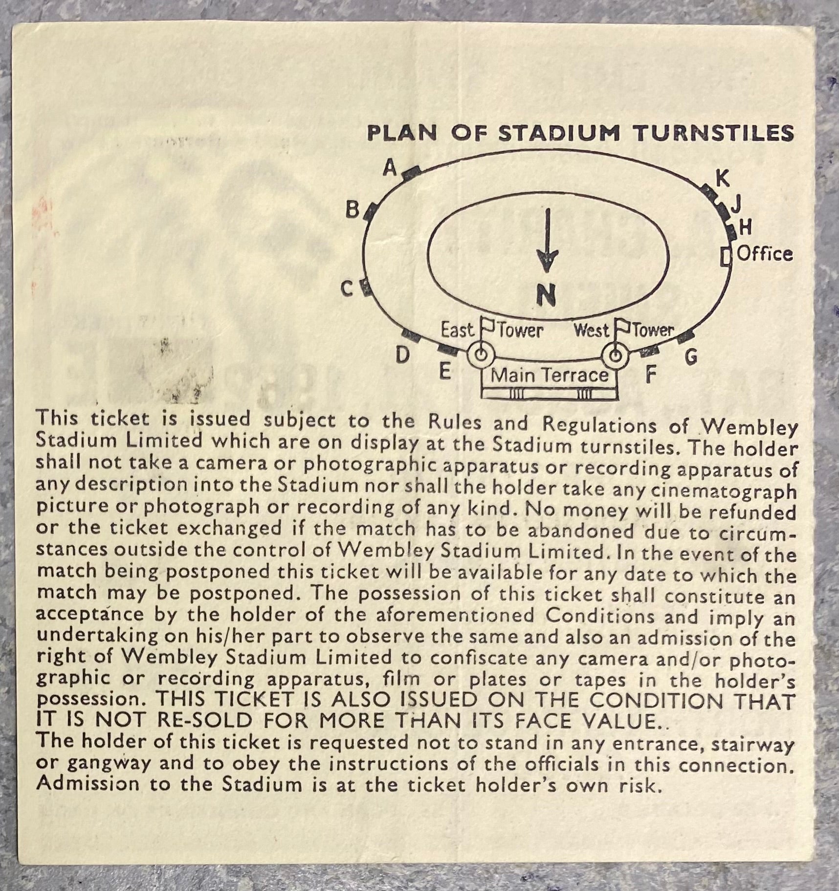 1982 ORIGINAL CHARITY SHIELD TICKET LIVERPOOL V TOTTENHAM HOTSPUR