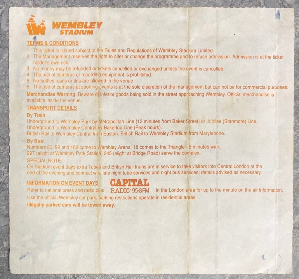 1991 ORIGINAL CHARITY SHIELD TICKET ARSENAL V TOTTENHAM HOTSPUR