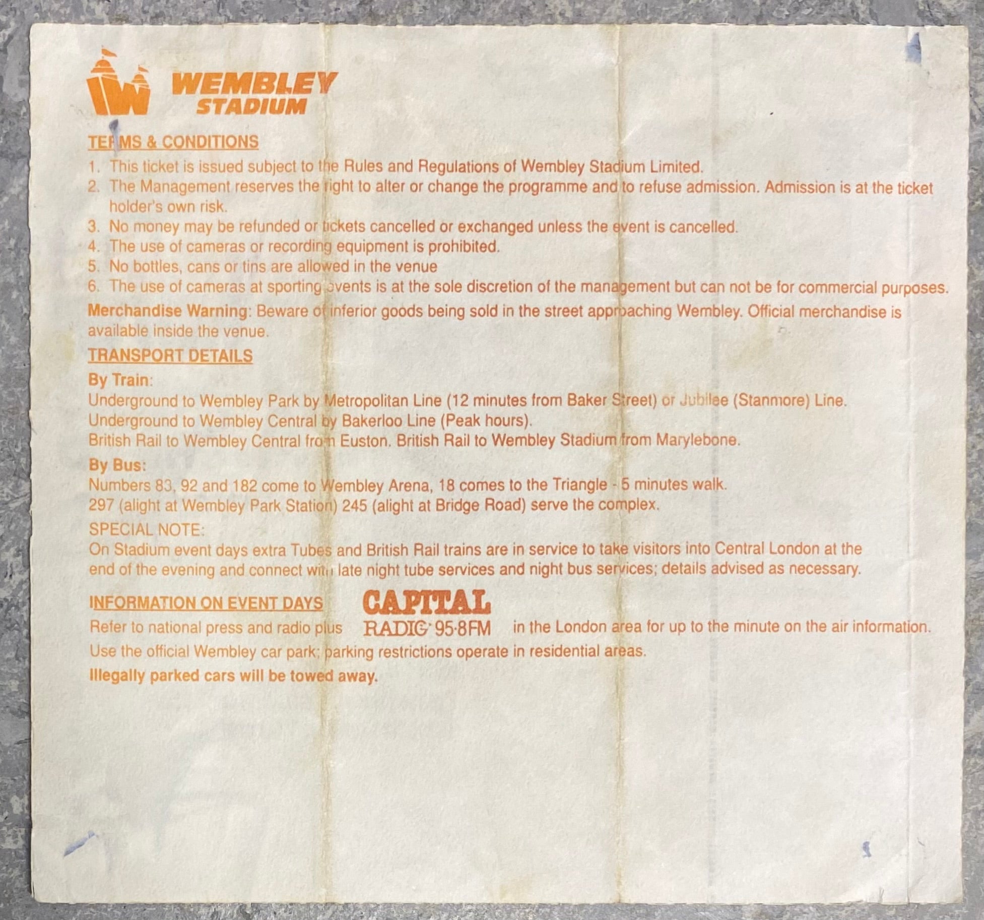 1991 ORIGINAL CHARITY SHIELD TICKET ARSENAL V TOTTENHAM HOTSPUR