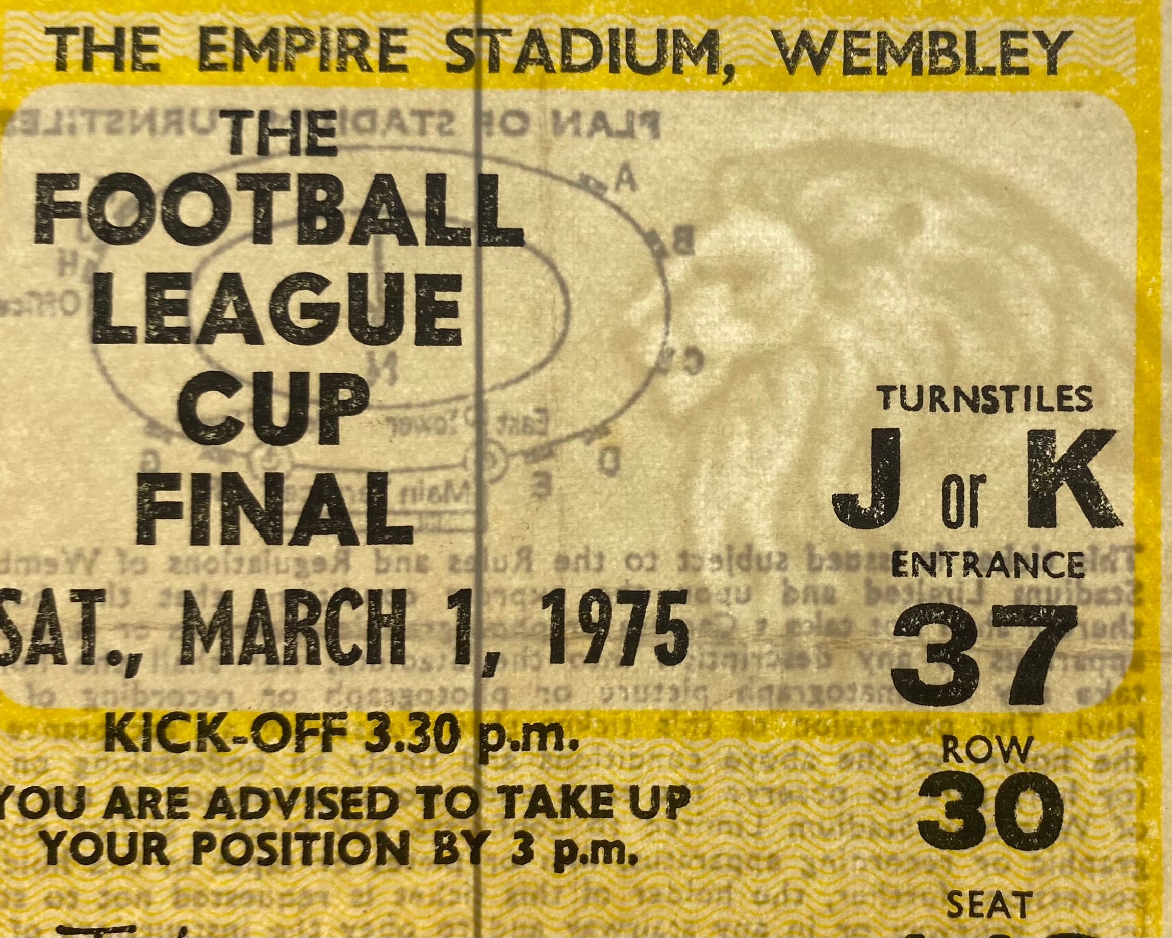 1975 ORIGINAL LEAGUE CUP FINAL TICKET ASTON VILLA V NORWICH CITY