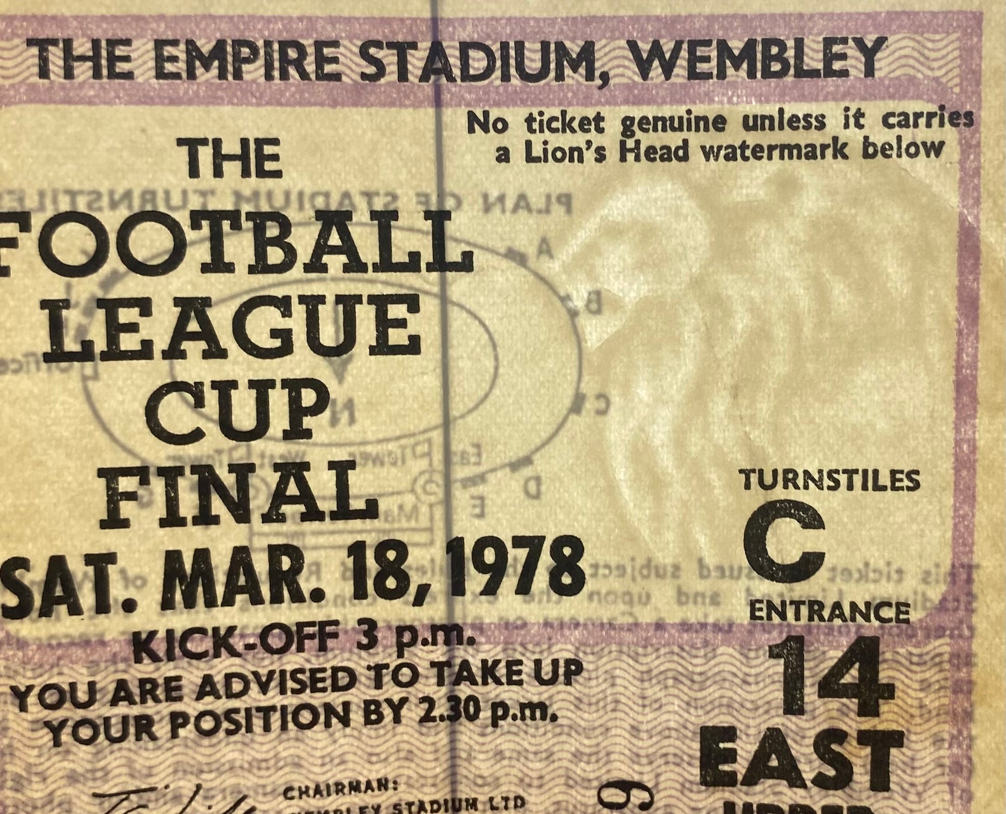1978 ORIGINAL LEAGUE CUP FINAL TICKET LIVERPOOL V NOTTINGHAM FOREST