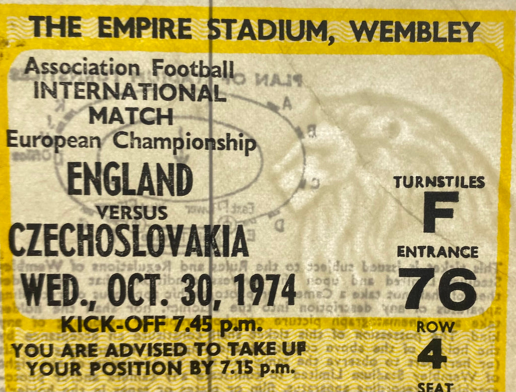 1974 ORIGINAL EUROPEAN CHAMPIONSHIPS QUALIFYING TICKET ENGLAND V CZECHOSLOVAKIA