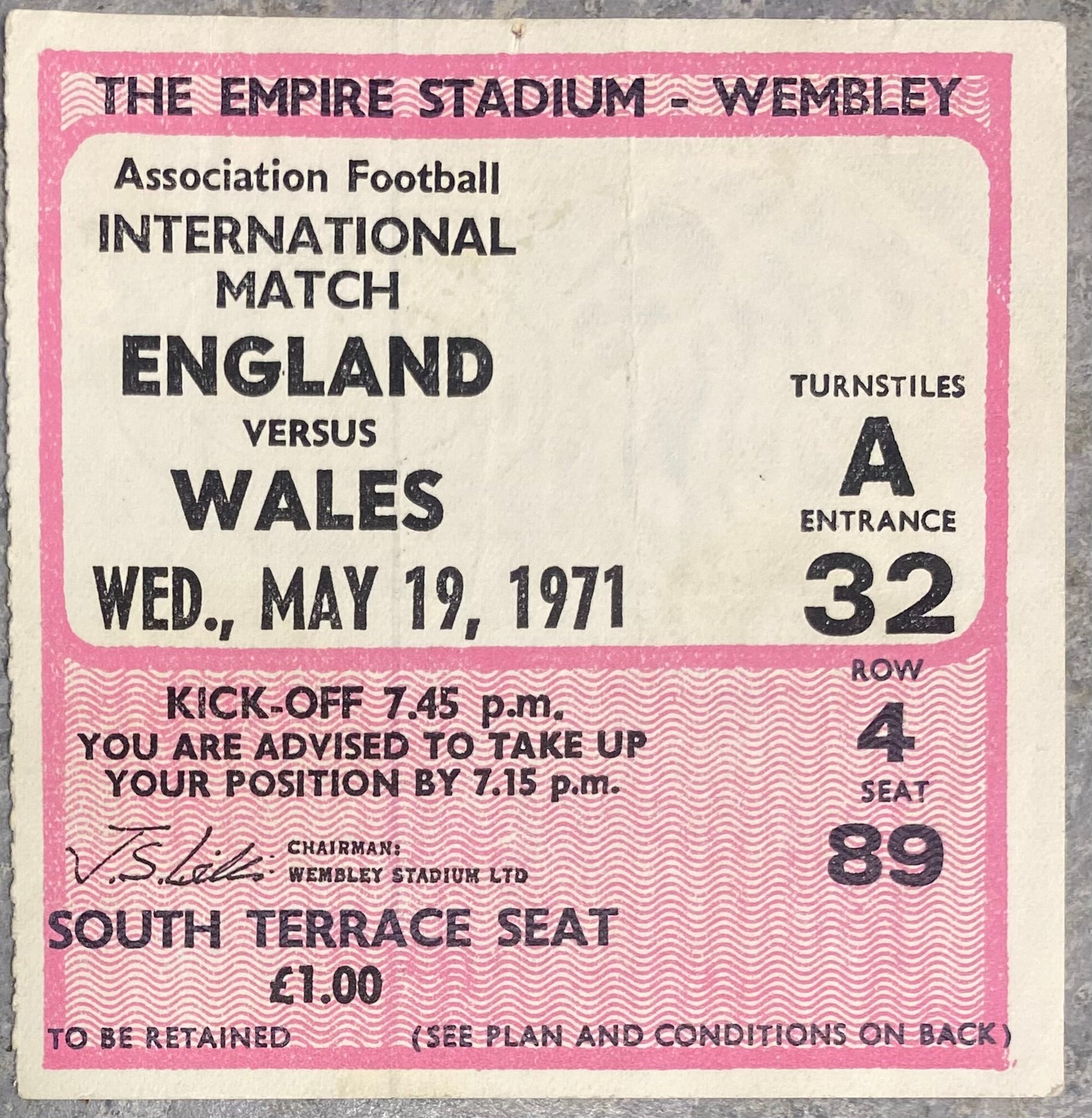 1971 ORIGINAL BRITISH HOME CHAMPIONSHIPS TICKET ENGLAND V WALES