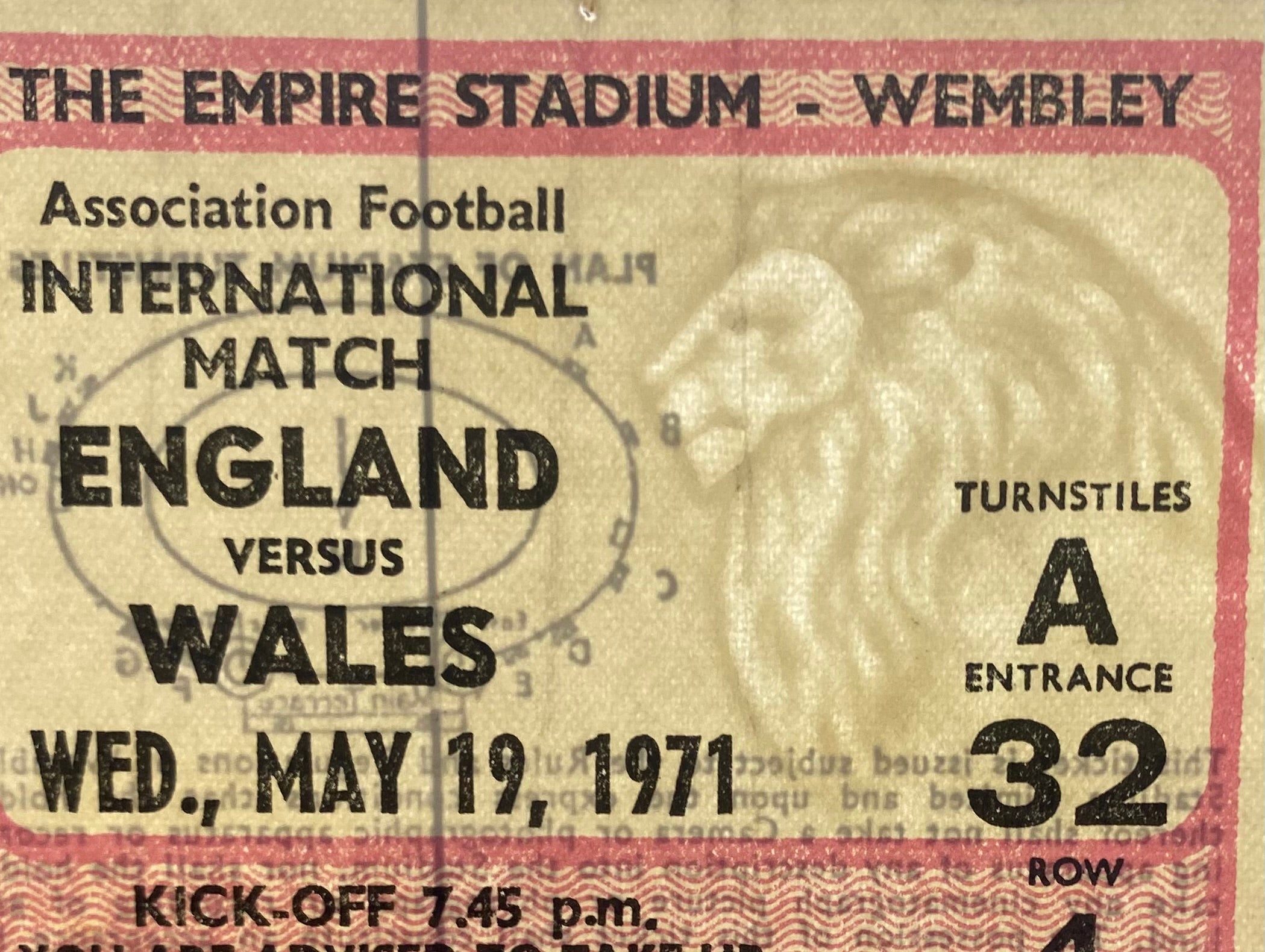 1971 ORIGINAL BRITISH HOME CHAMPIONSHIPS TICKET ENGLAND V WALES