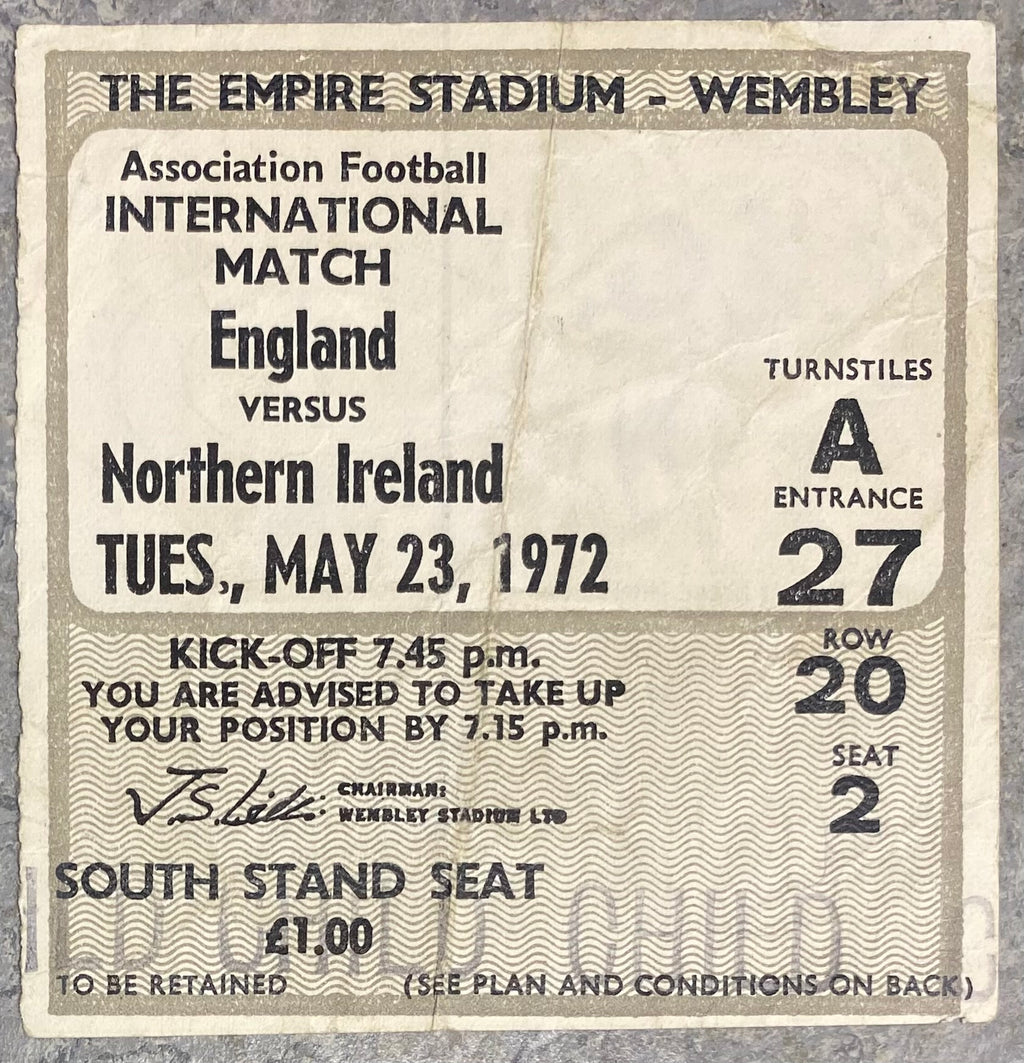 1972 ORIGINAL BRITISH HOME CHAMPIONSHIPS TICKET ENGLAND V NORTHERN IRELAND