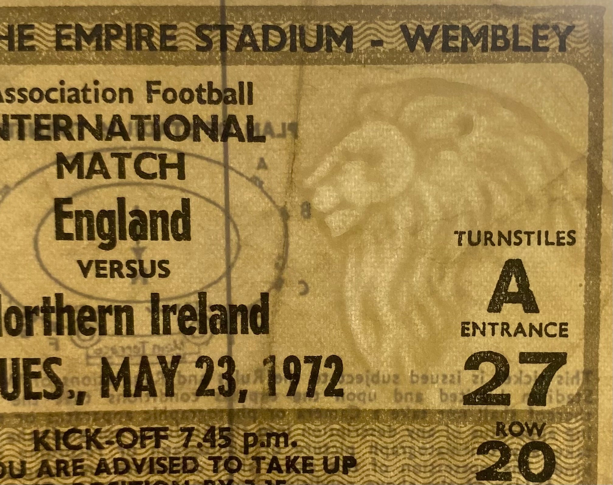 1972 ORIGINAL BRITISH HOME CHAMPIONSHIPS TICKET ENGLAND V NORTHERN IRELAND