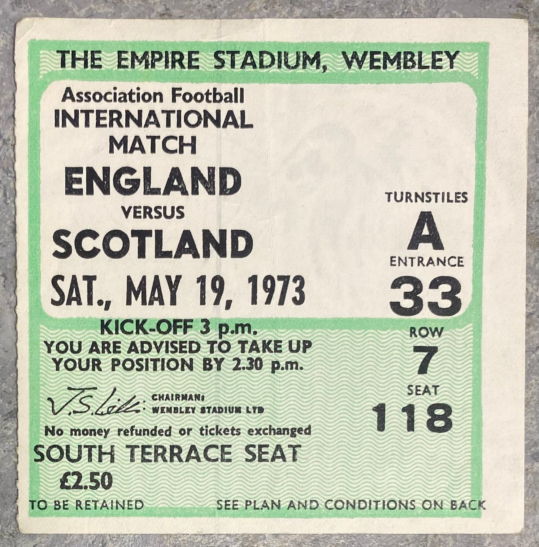 1973 ORIGINAL BRITISH HOME CHAMPIONSHIPS TICKET ENGLAND V SCOTLAND