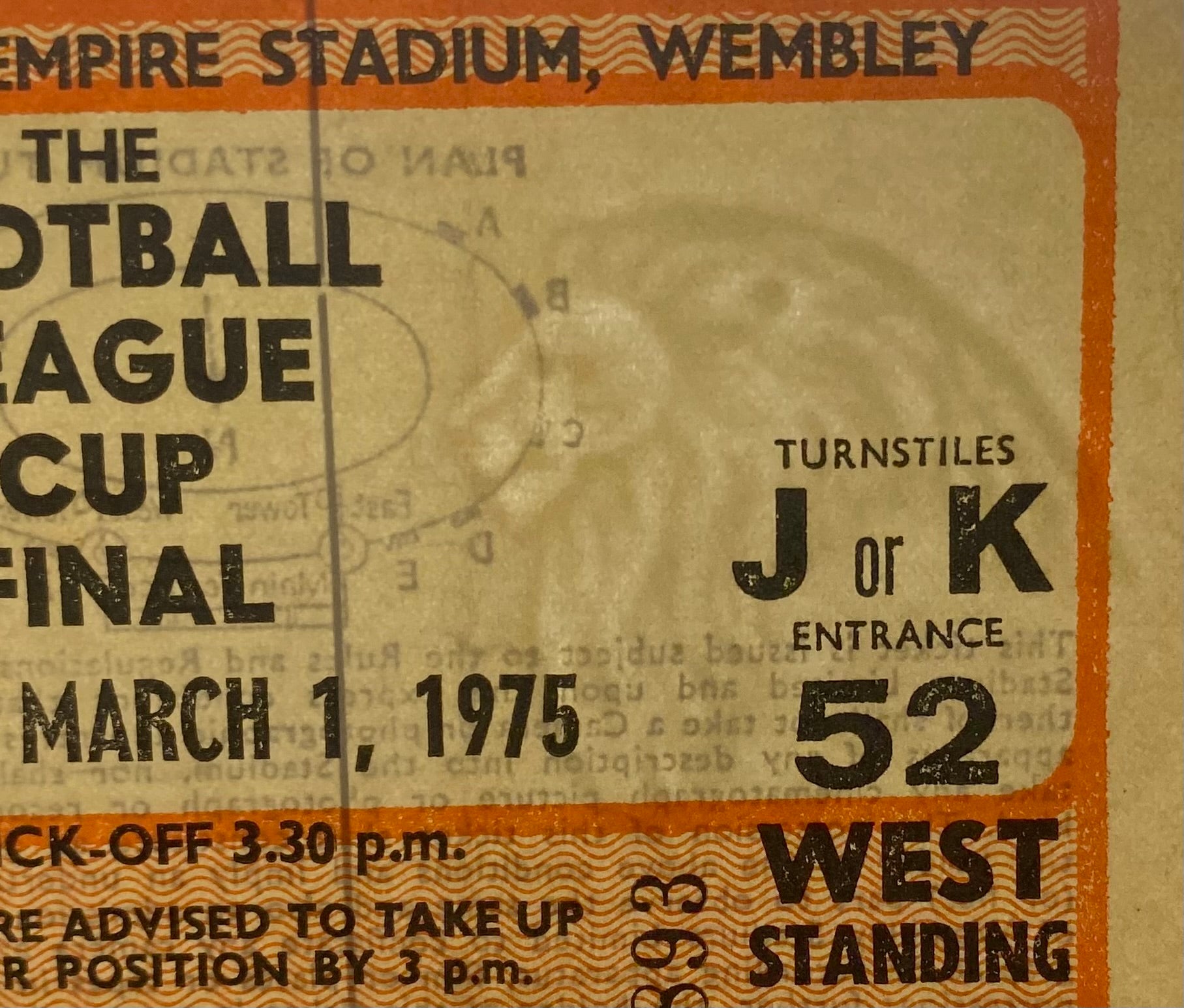 1975 ORIGINAL LEAGUE CUP FINAL TICKET ASTON VILLA V NORWICH CITY