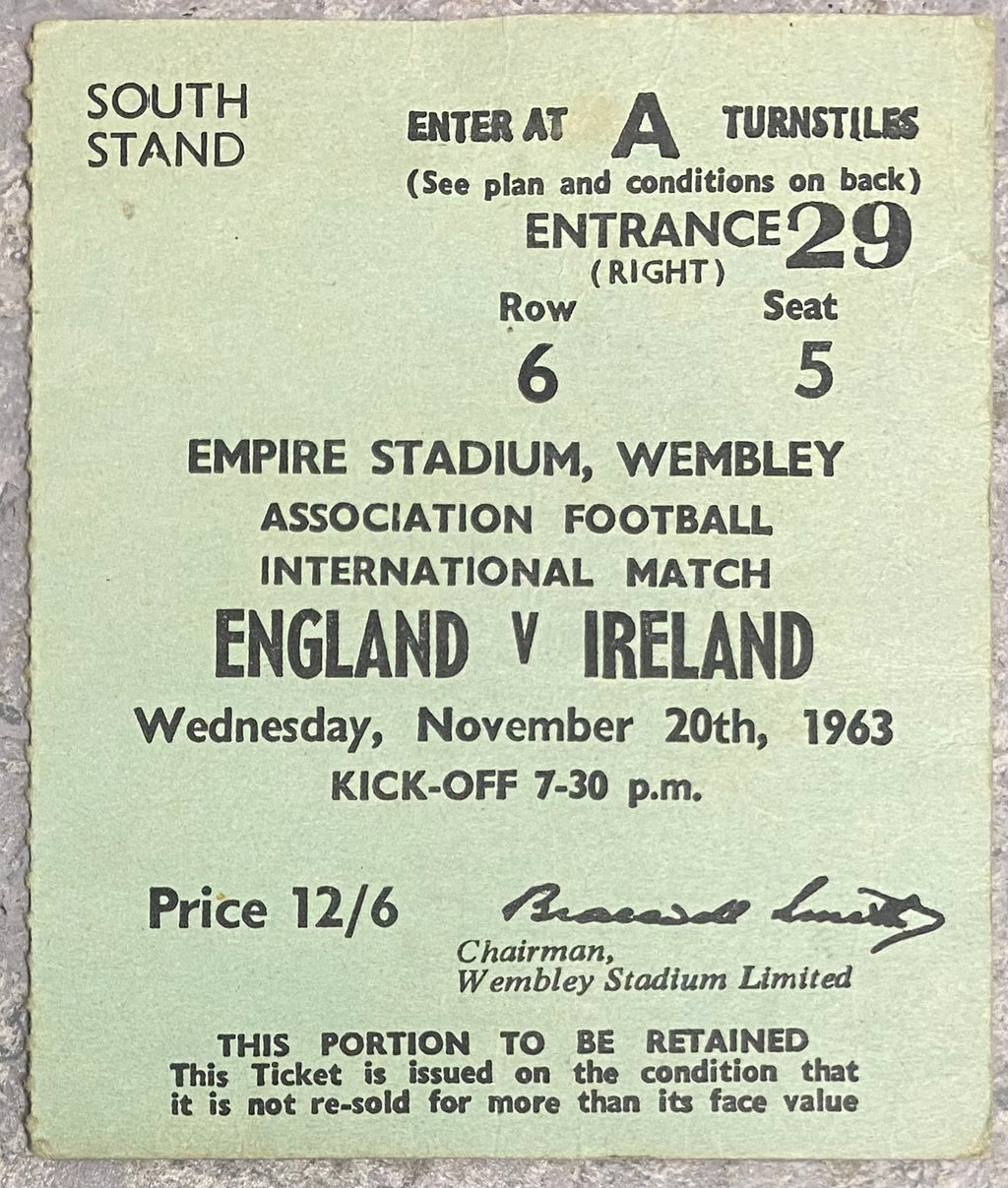 1963 ORIGINAL INTERNATIONAL TICKET ENGLAND V IRELAND