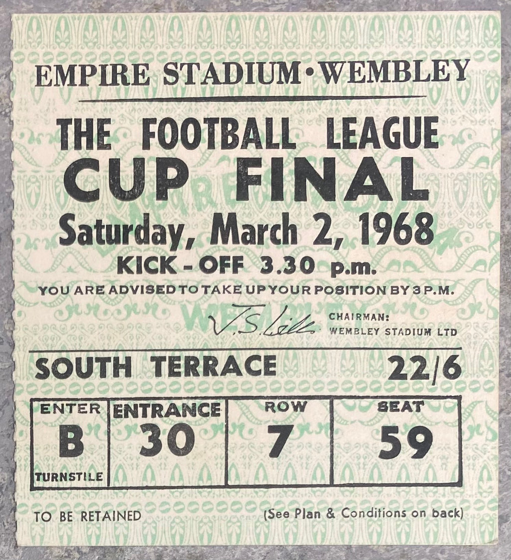 1968 ORIGINAL LEAGUE CUP FINAL TICKET LEEDS UNITED V ARSENAL
