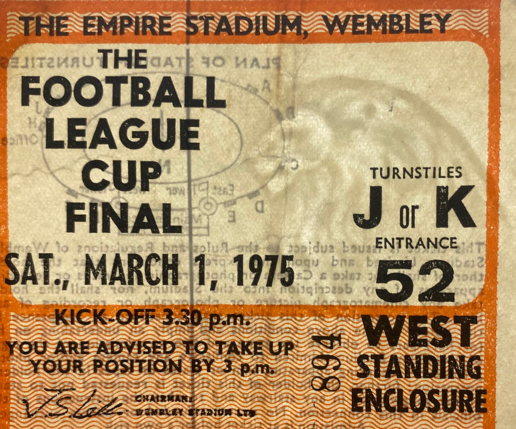 1975 ORIGINAL LEAGUE CUP FINAL TICKET ASTON VILLA V NORWICH CITY