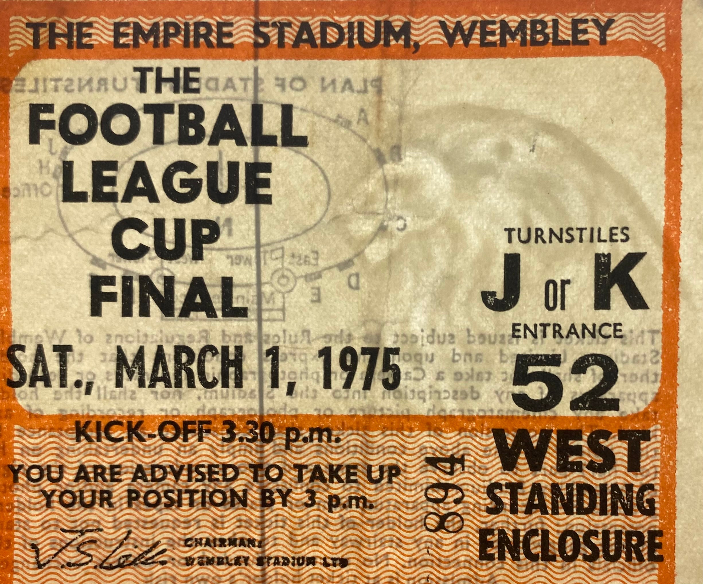 1975 ORIGINAL LEAGUE CUP FINAL TICKET ASTON VILLA V NORWICH CITY