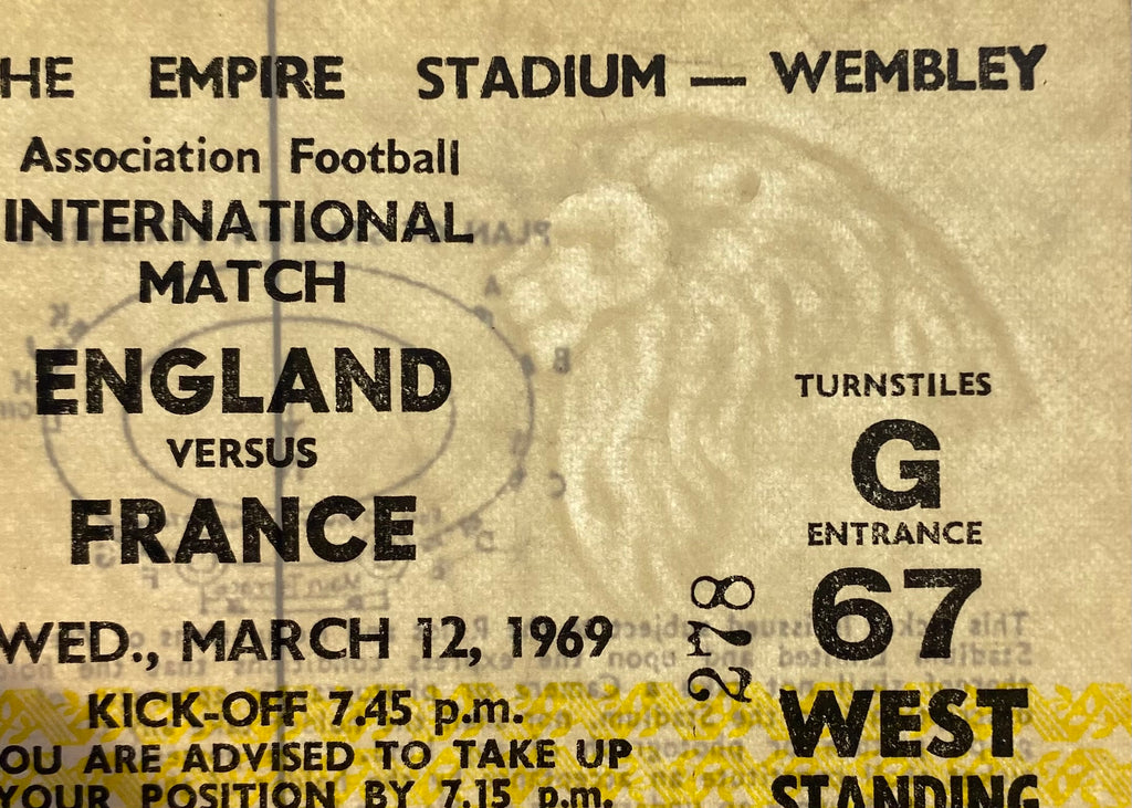 1969 ORIGINAL INTERNATIONAL TICKET ENGLAND V FRANCE