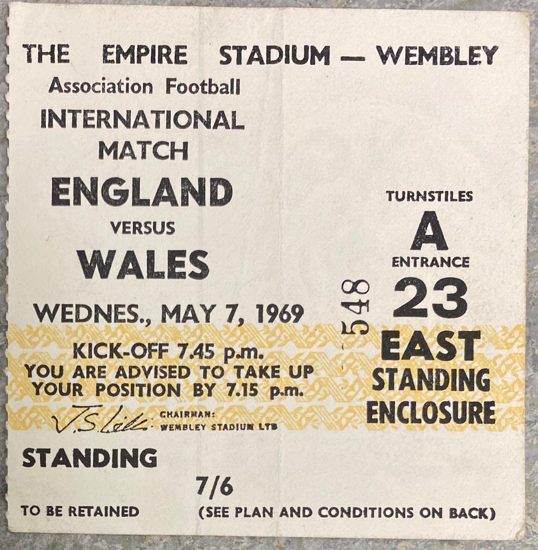 1969 ORIGINAL BRITISH HOME CHAMPIONSHIPS TICKET ENGLAND V WALES