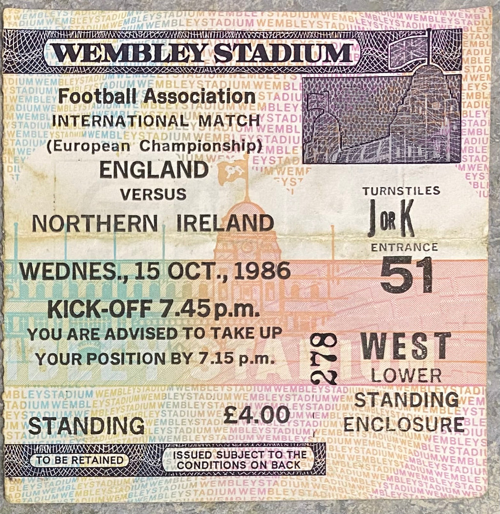 1986 ORIGINAL EUROPEAN CHAMPIONSHIPS QUALIFYING TICKET ENGLAND V NORTHERN IRELAND