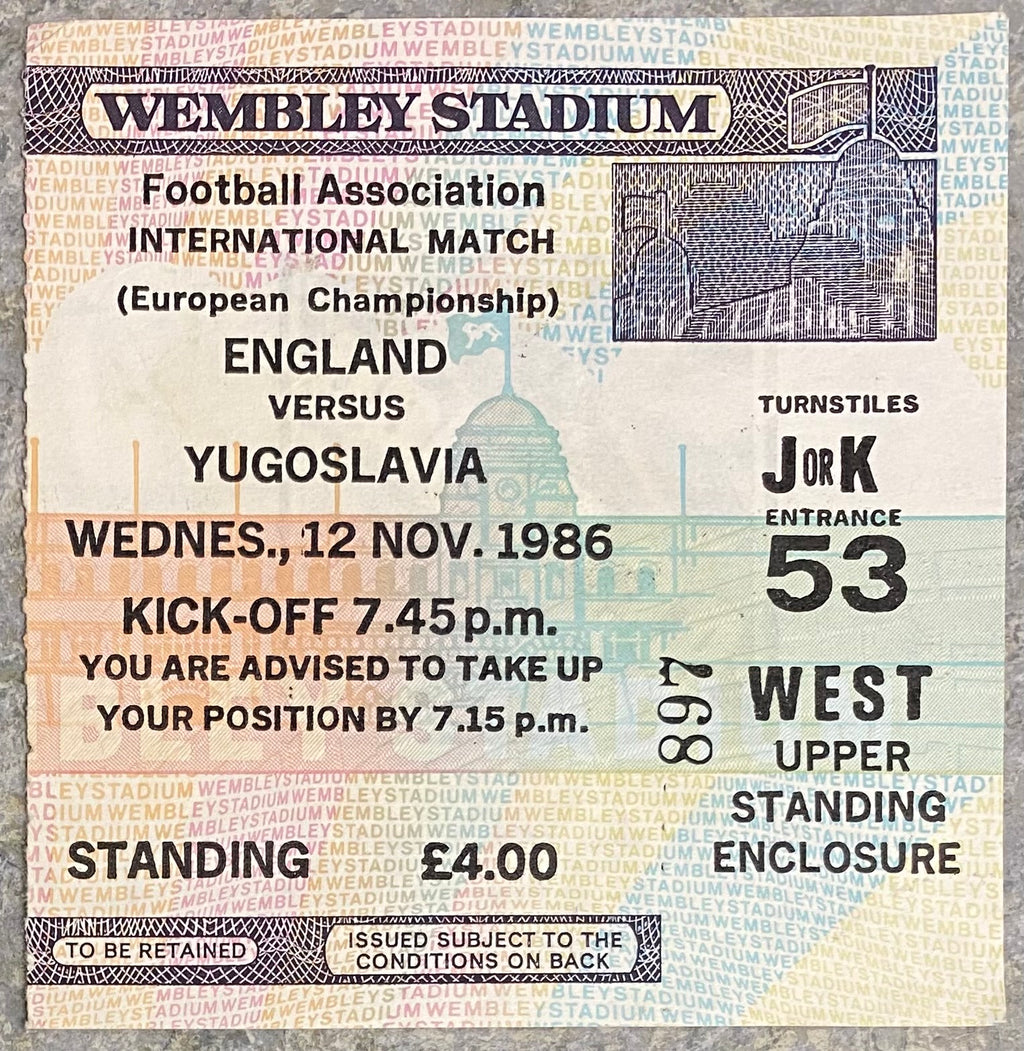 1986 ORIGINAL EUROPEAN CHAMPIONSHIPS QUALIFYING TICKET ENGLAND V YUGOSLAVIA
