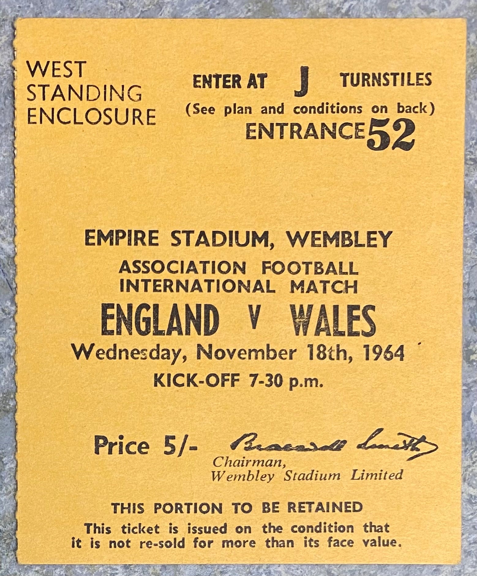 1964 ORIGINAL INTERNATIONAL TICKET ENGLAND V WALES